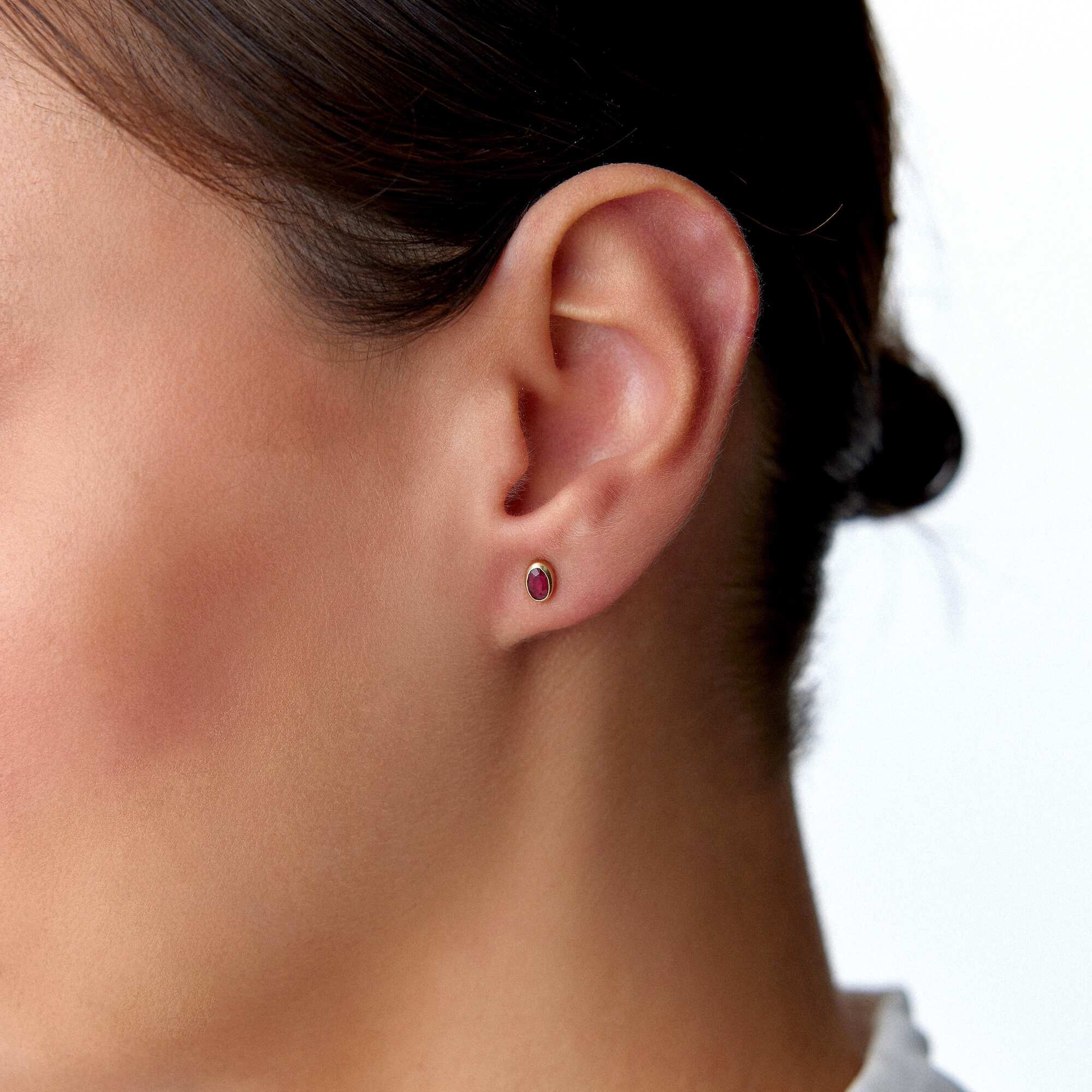 Oval Cut Ruby Stud Earrings Available in 14K and 18K Gold