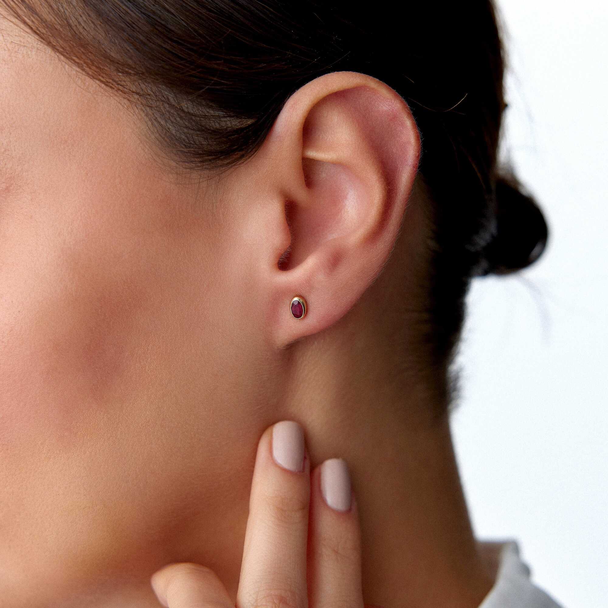 Oval Cut Ruby Stud Earrings Available in 14K and 18K Gold