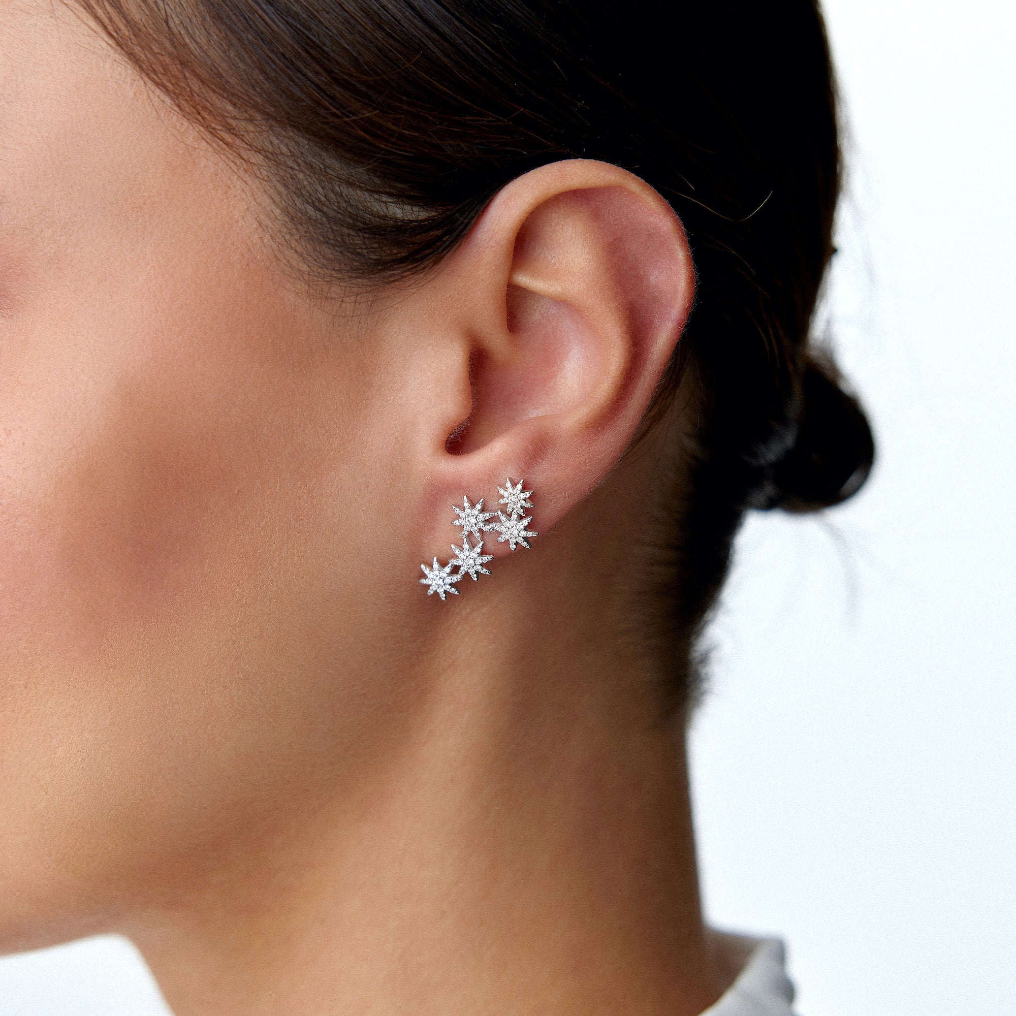 Diamond Starburst Ear Climber Earrings Available in 14K and 18K Gold