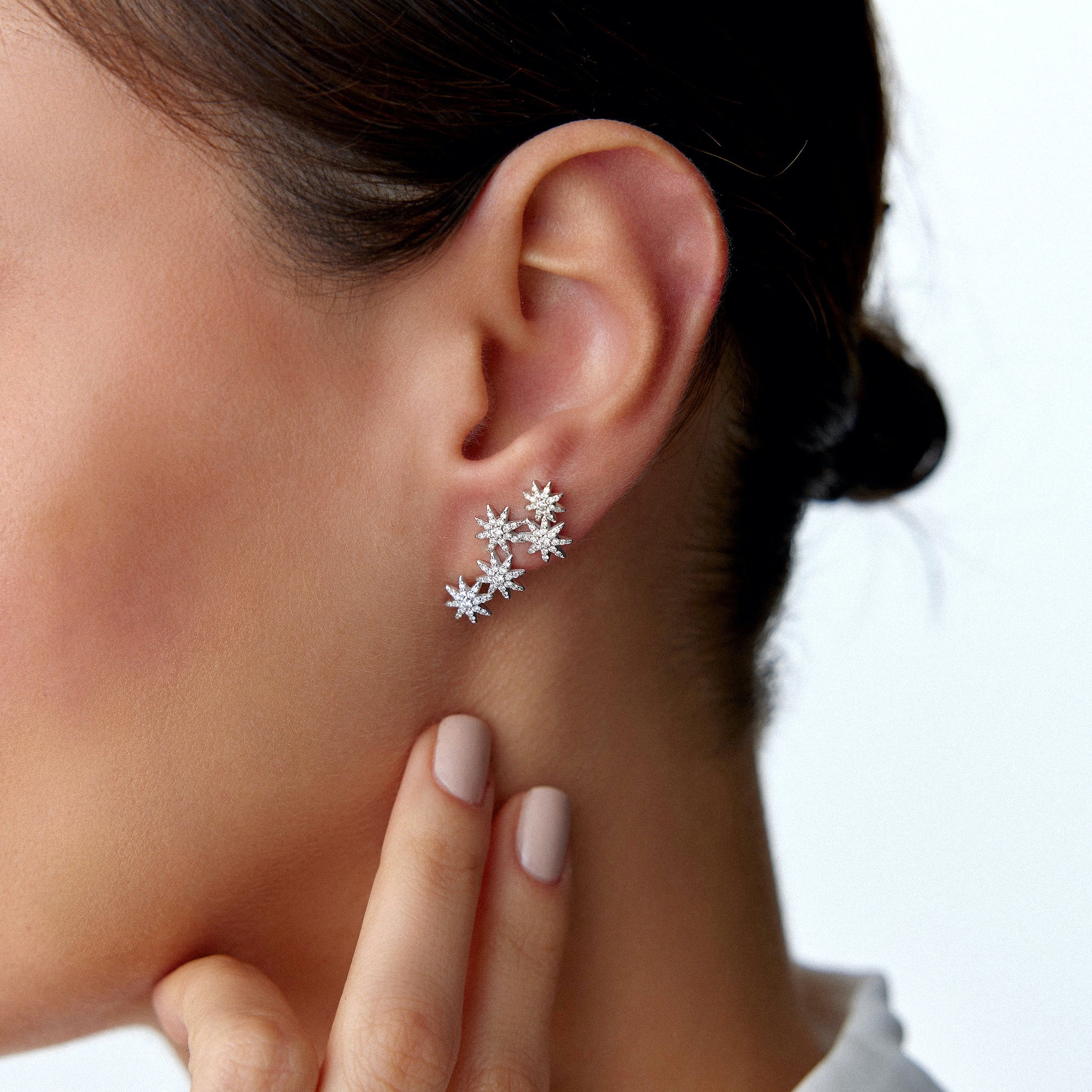 Diamond Starburst Ear Climber Earrings Available in 14K and 18K Gold