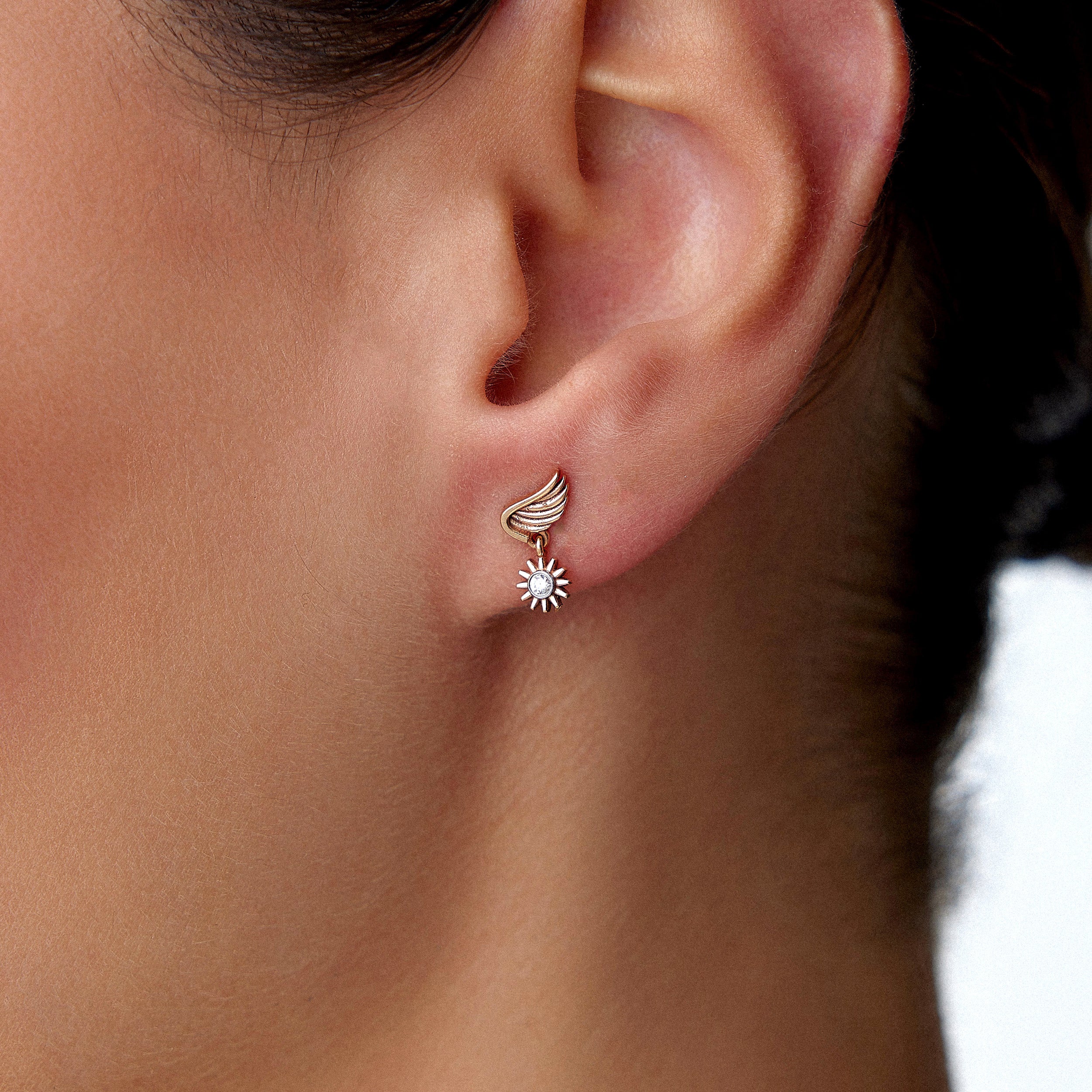 Diamond Angel Wing Earrings in 14K Gold