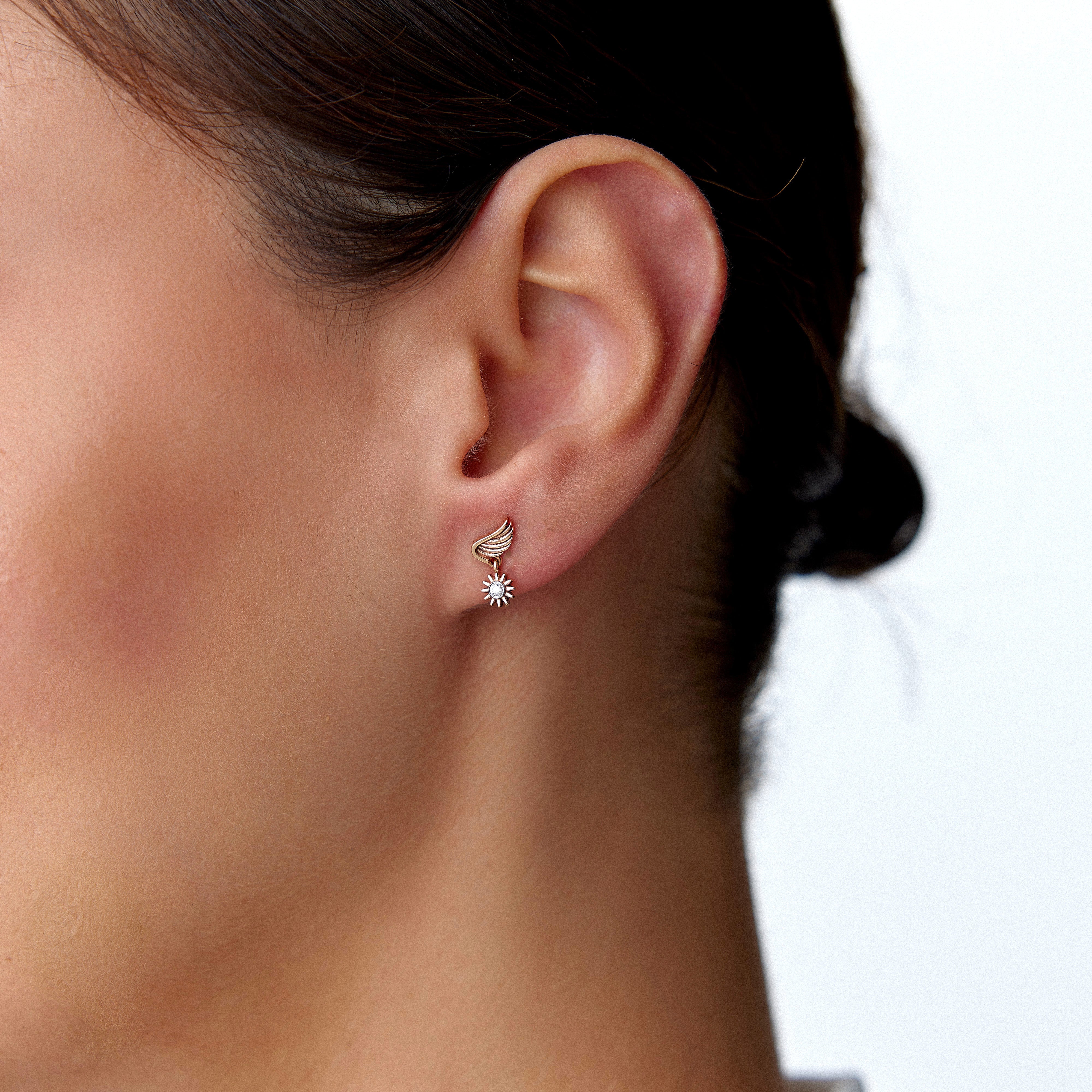 Diamond Angel Wing Earrings in 14K Gold