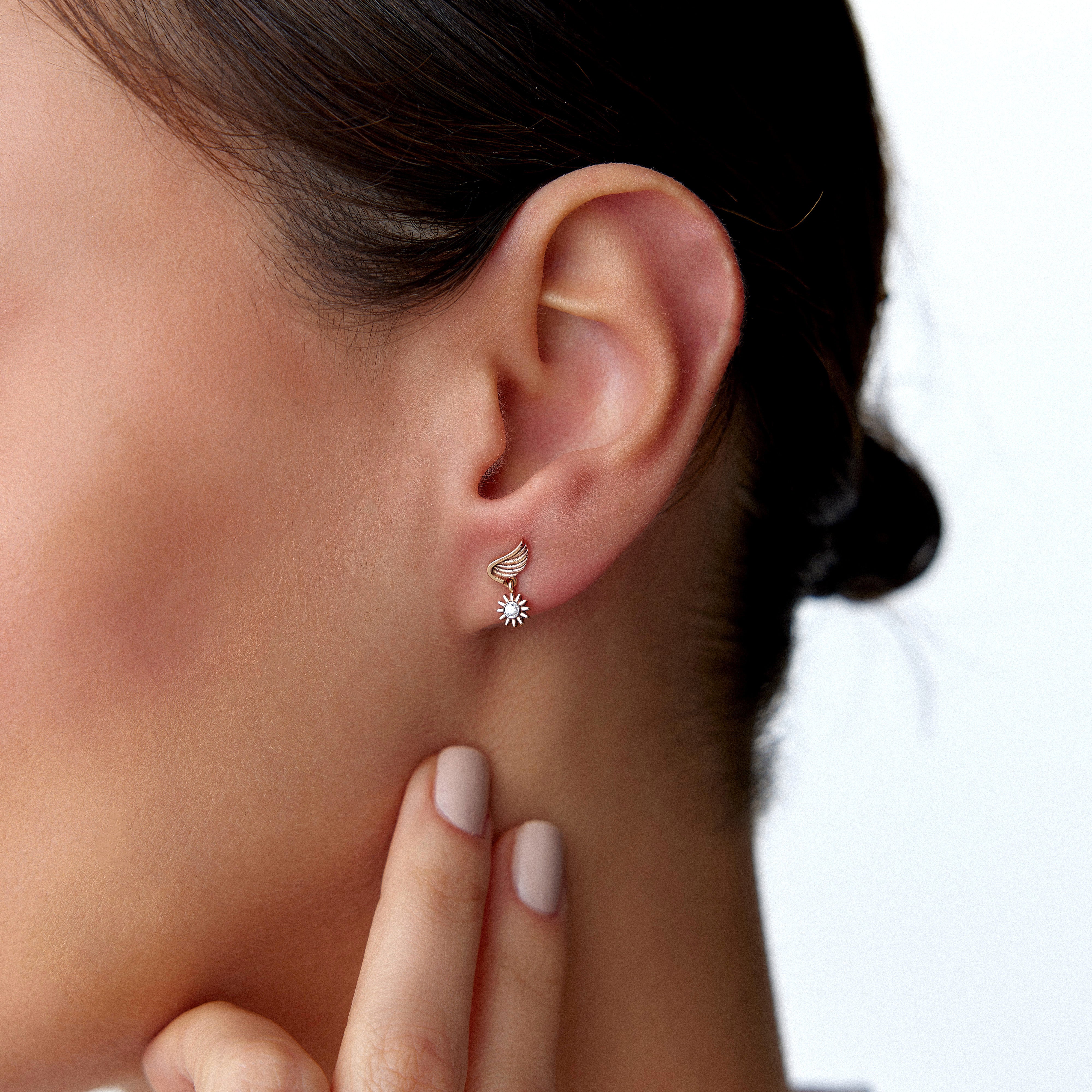 Diamond Angel Wing Earrings in 14K Gold