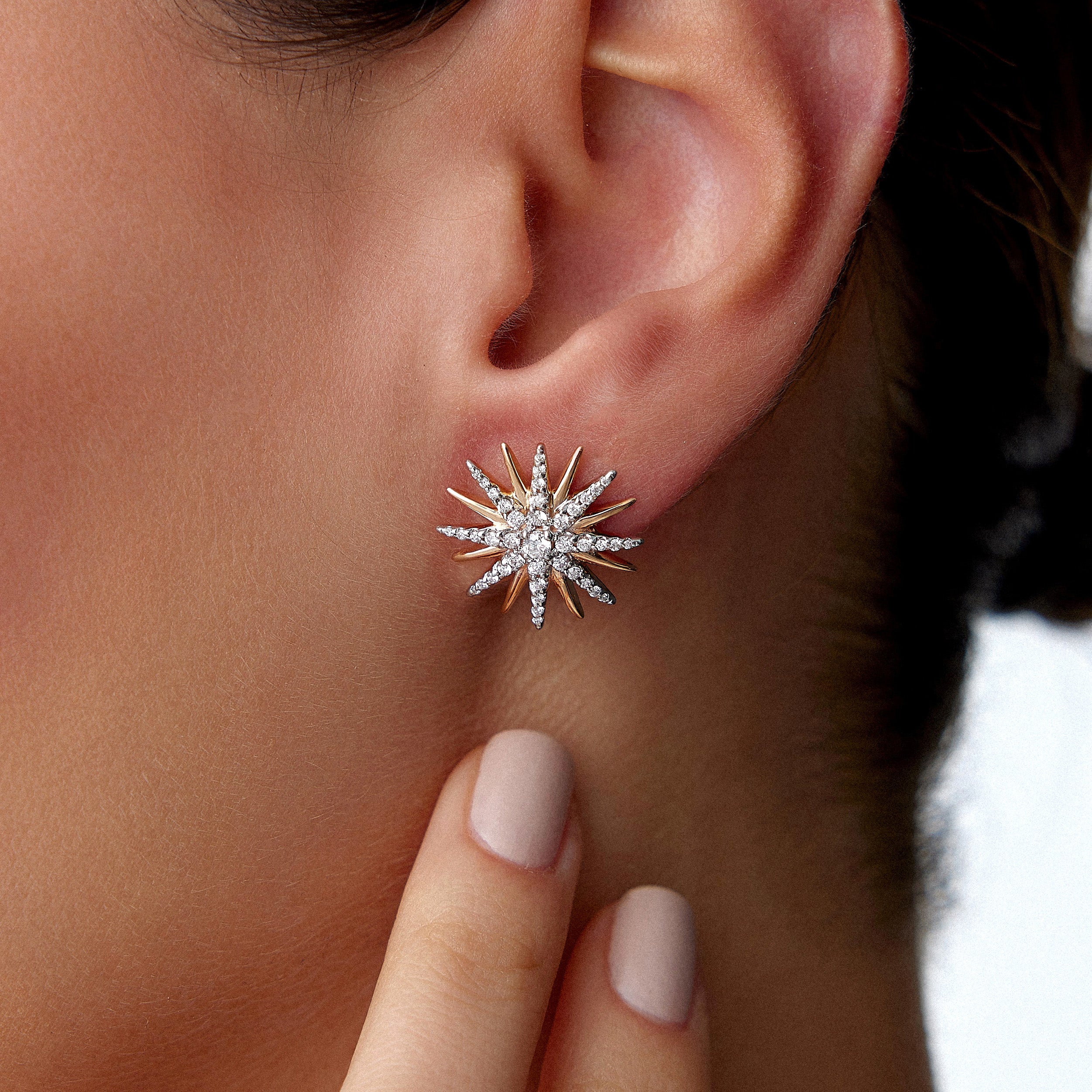 Diamond Starburst Earrings Available in 14K and 18K Gold