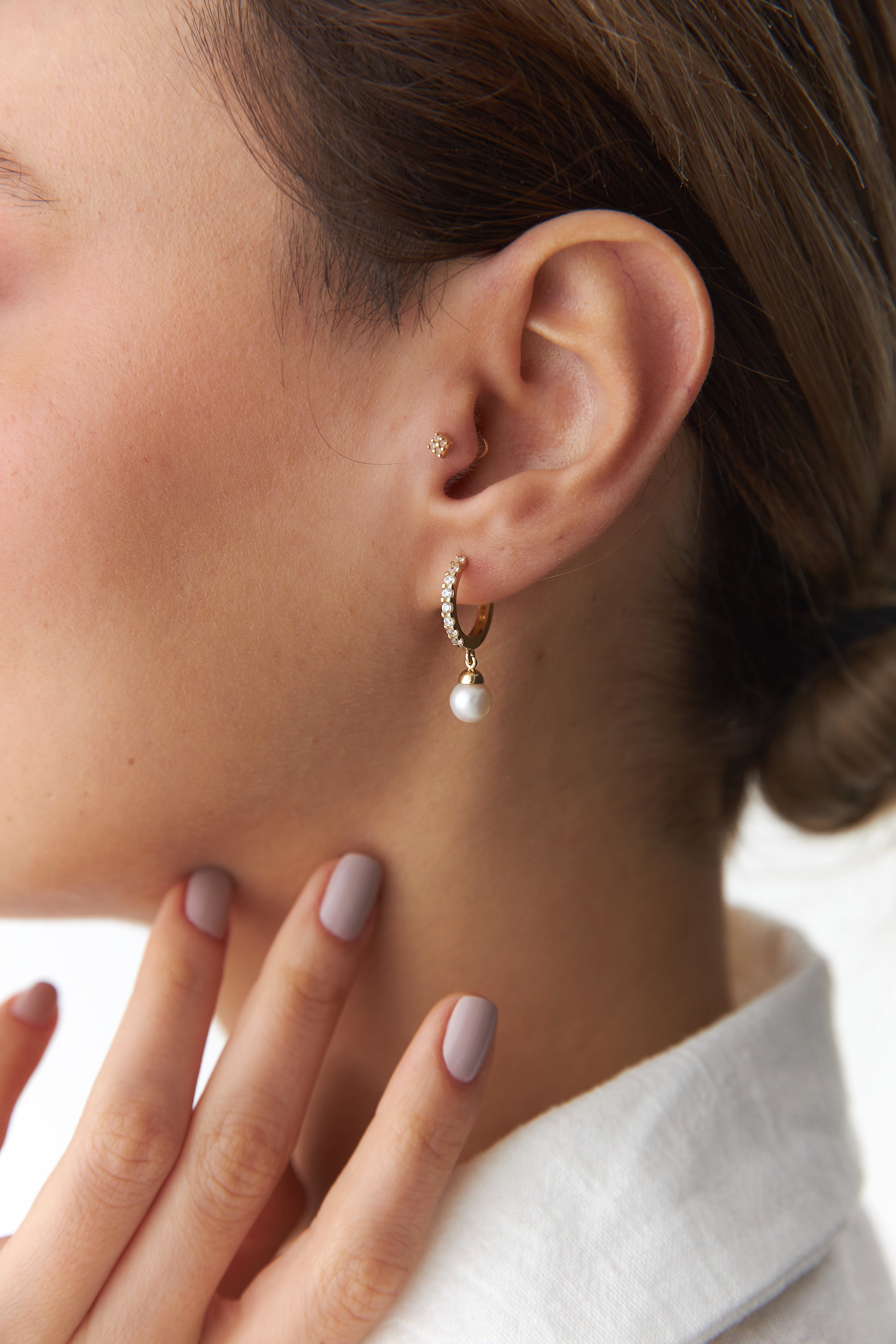 Dangle Pearl Earrings in 14K Gold