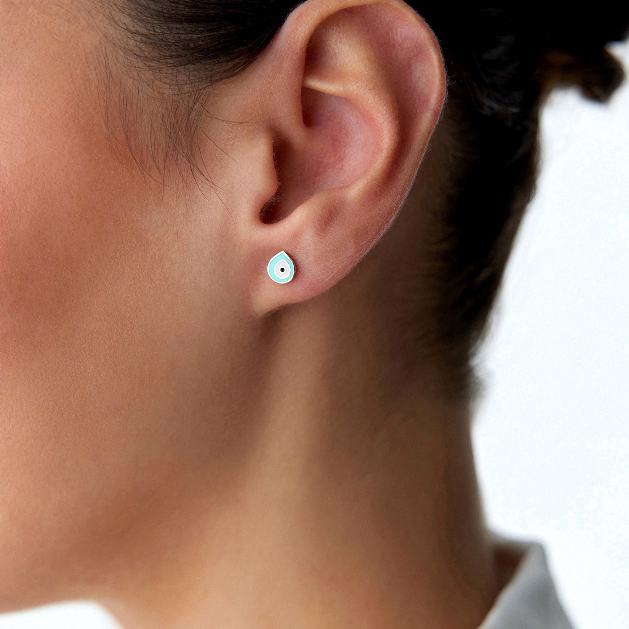 Evil Eye Drop Stud Earrings in 14K Gold