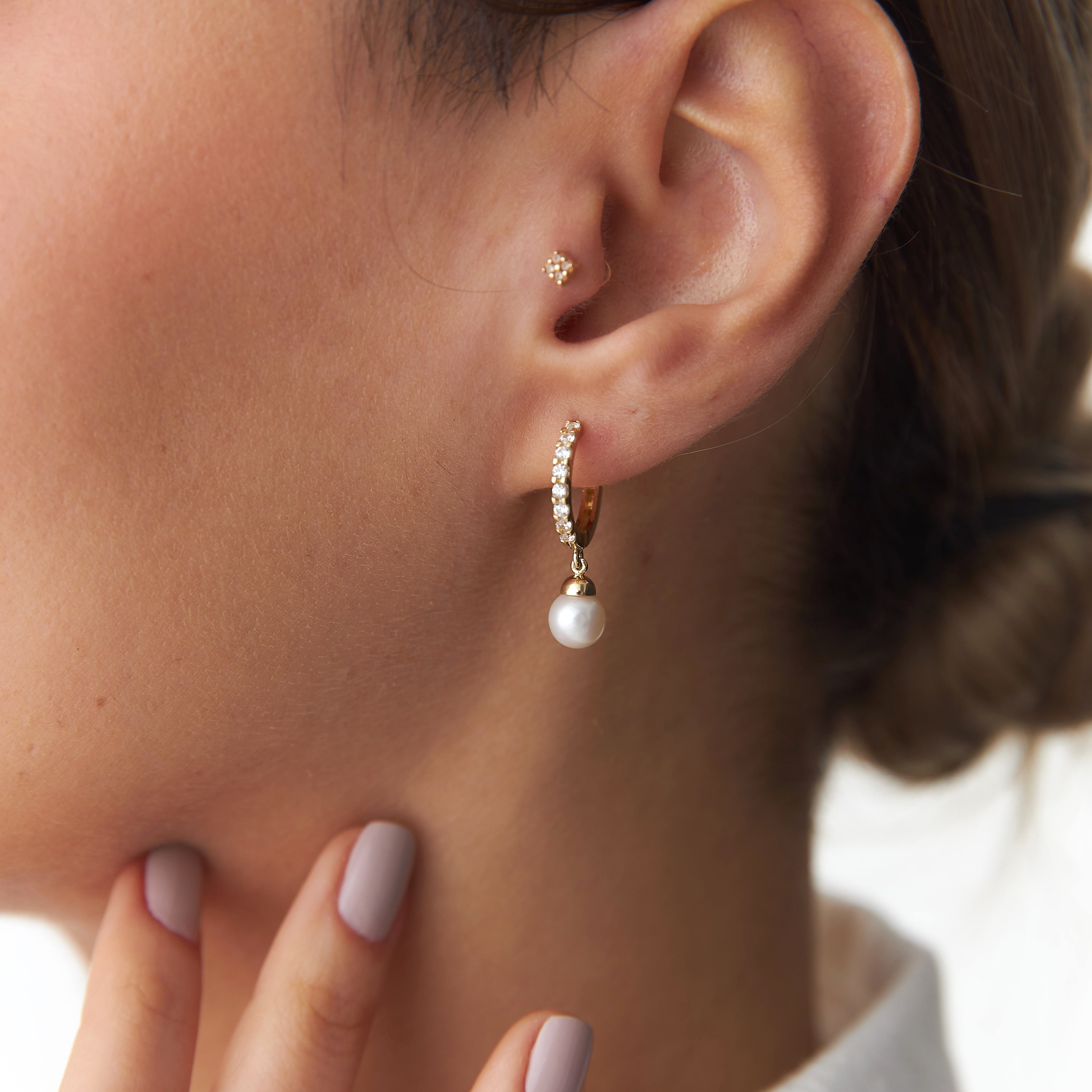 Dangle Pearl Earrings in 14K Gold
