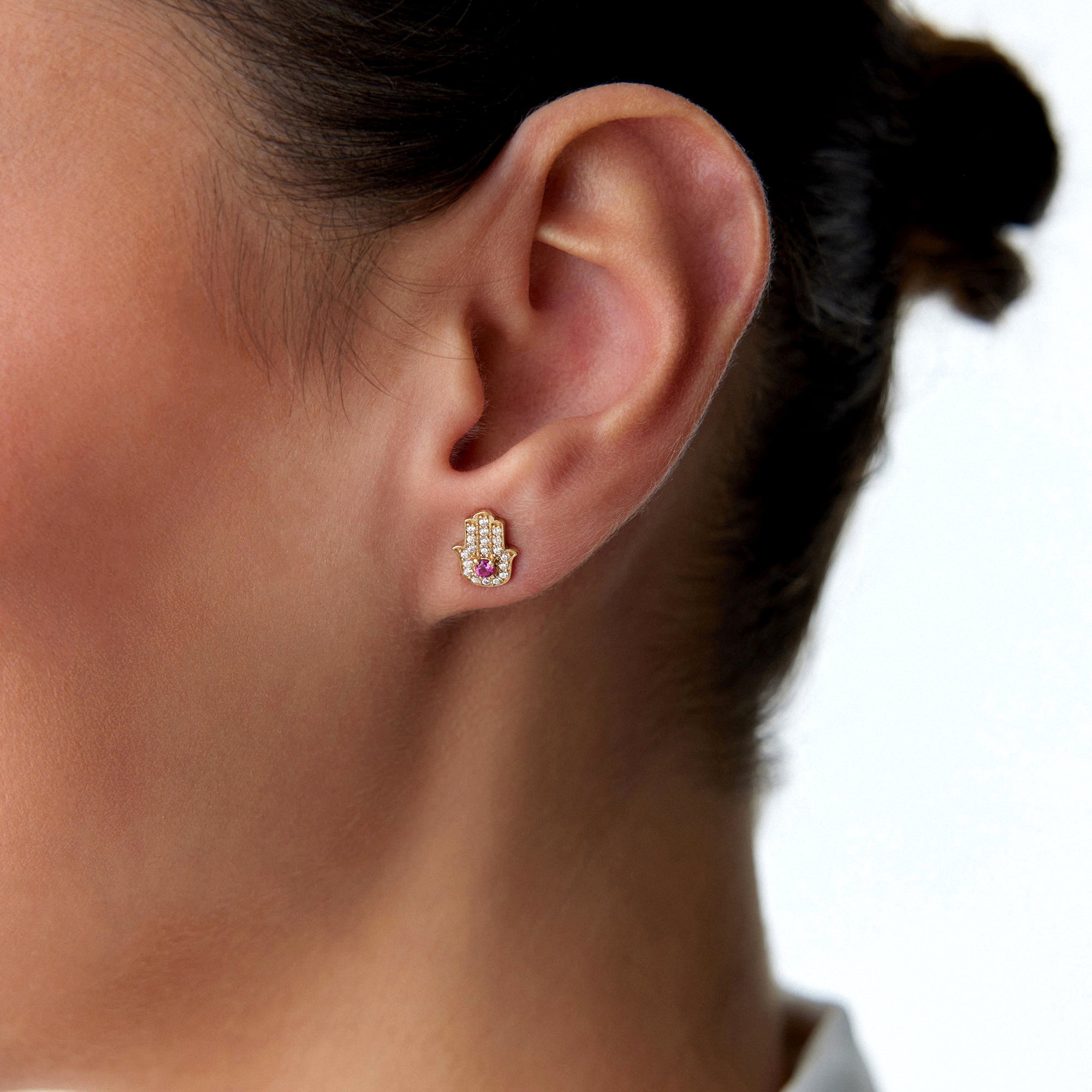 Hamsa Stud Earrings in 14K Gold