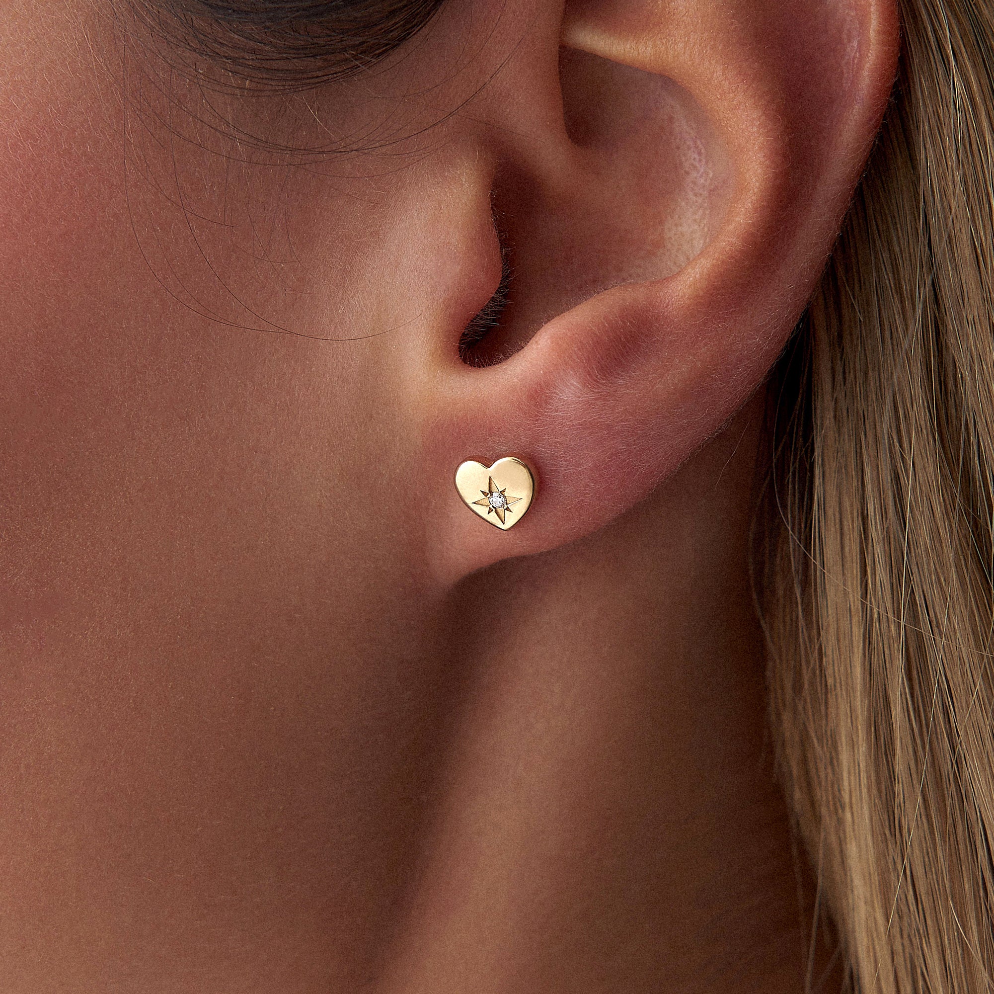 Minimal Diamond Heart Studs in 14K Gold