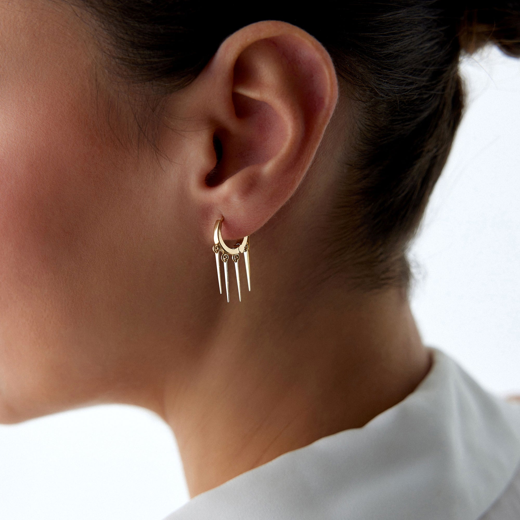 Dangle Spike Hoop Earrings in 14K Gold / Spikes