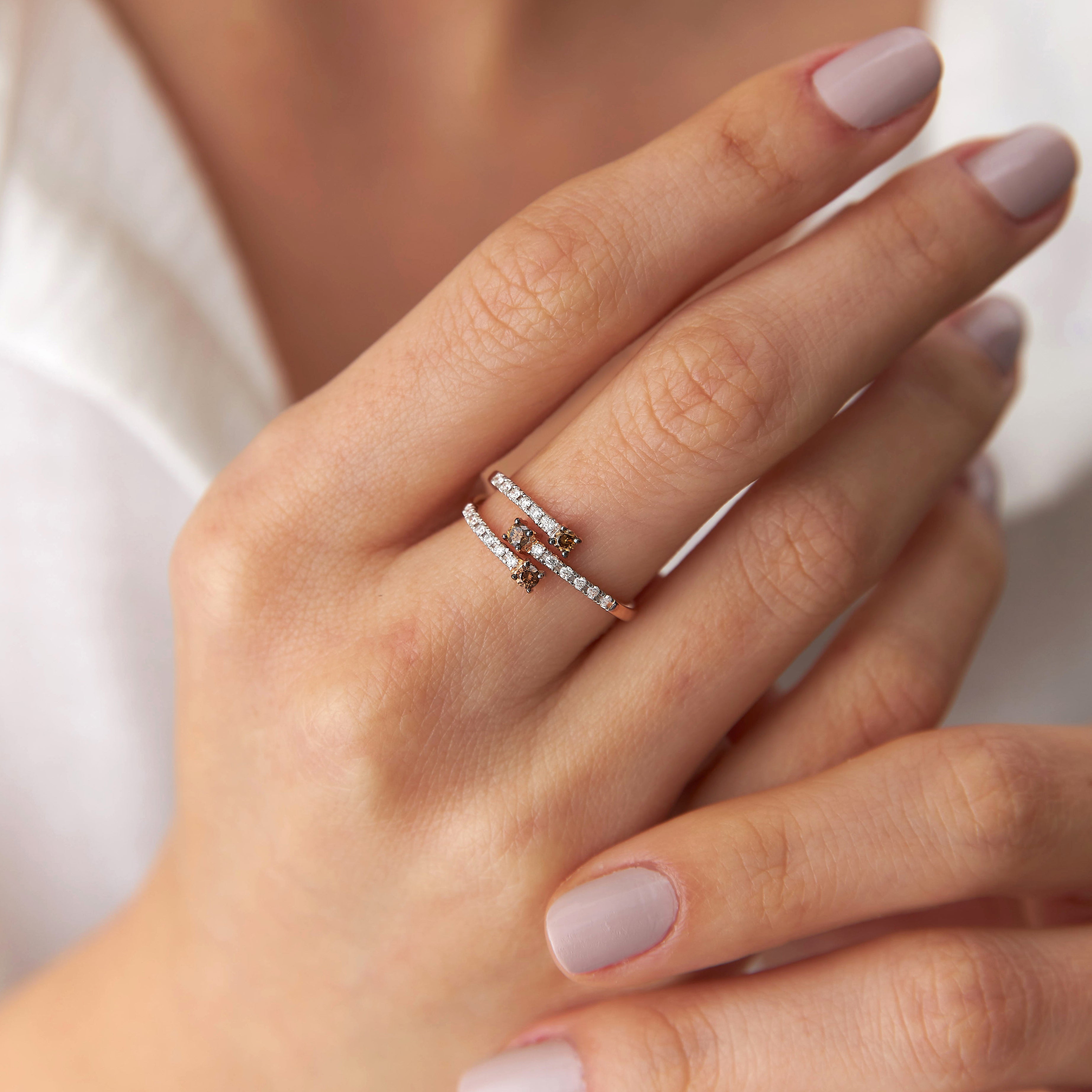 Multi Row White and Chocolate Diamond Ring in 14K Gold