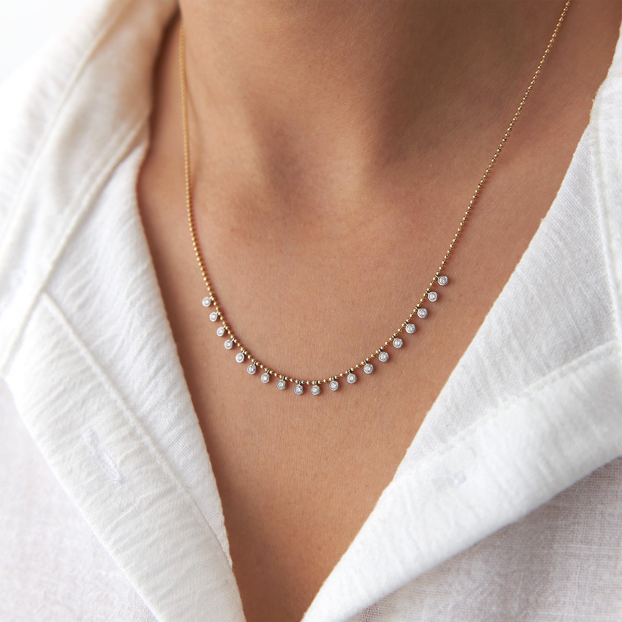 Ball Chain Diamond Station Necklace