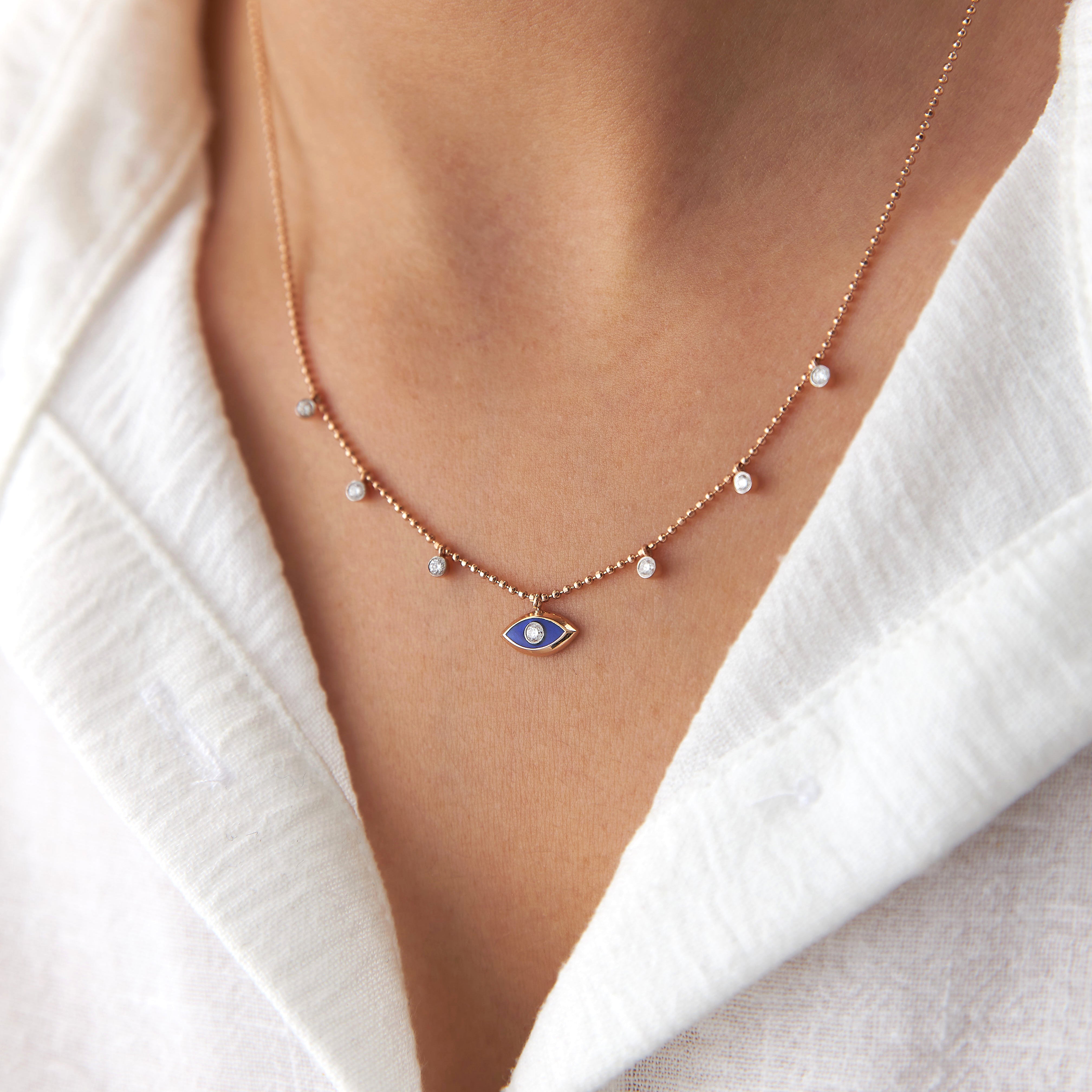 Diamond Evil Eye Station Necklace