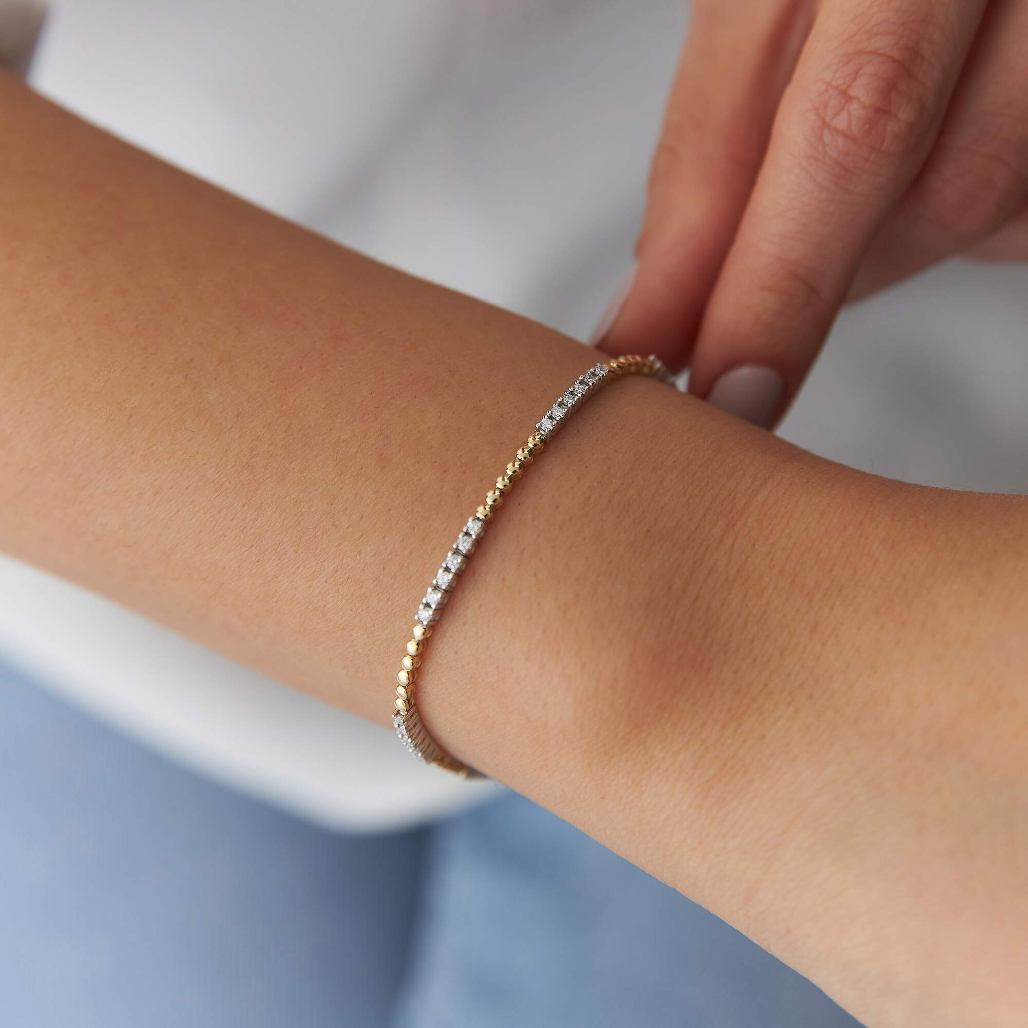 Unique Dainty Tennis Bracelet in 14K Gold
