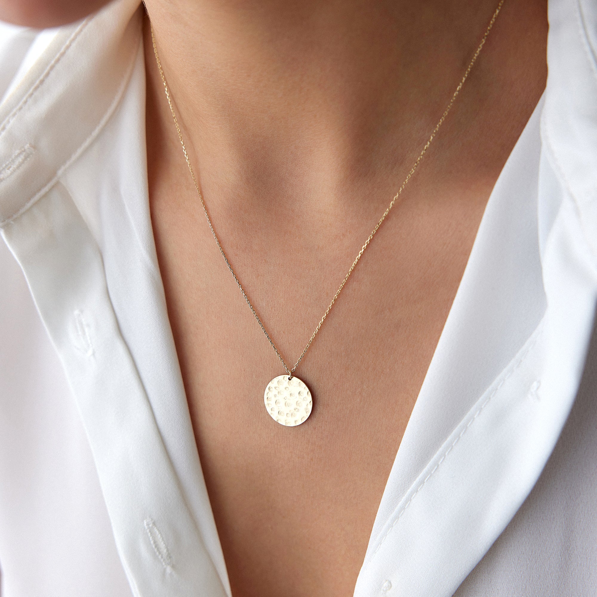 Hand Hammered Gold Disc Necklace