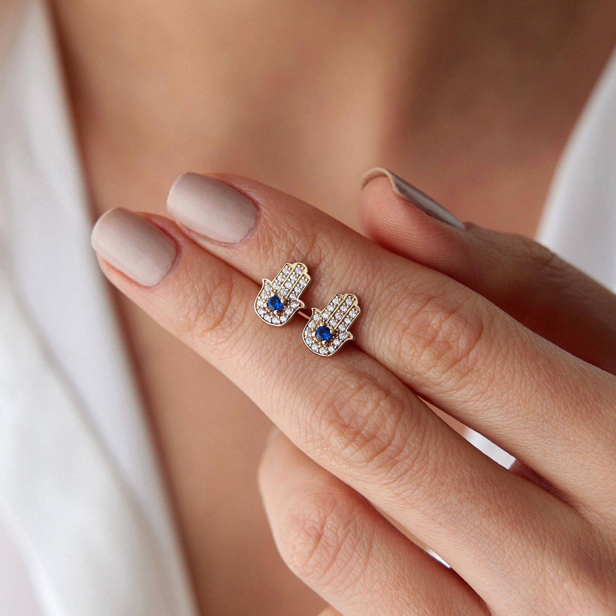 Hamsa Stud Earrings in 14K Gold