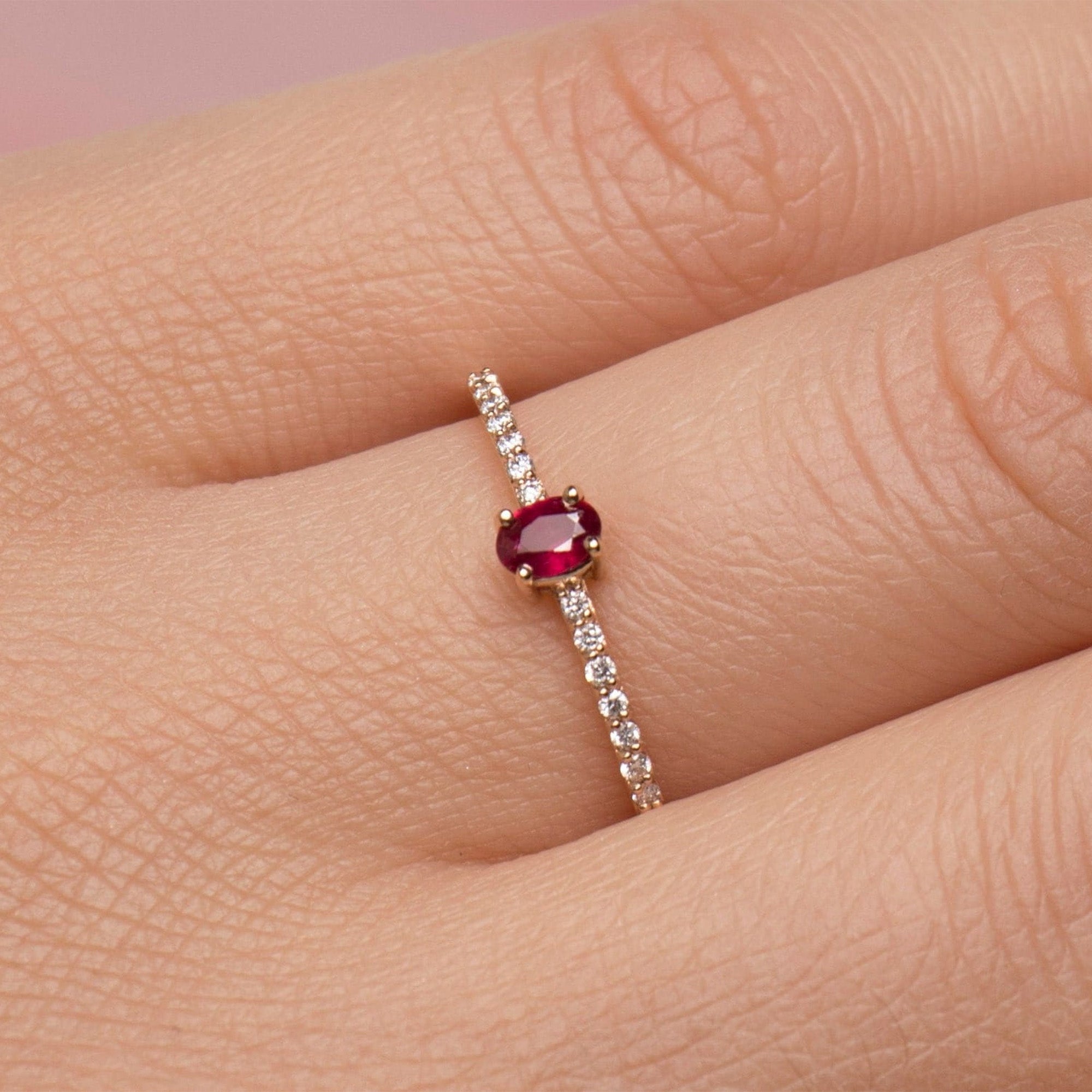 Ruby and Diamond Half Eternity Ring in 14K Gold