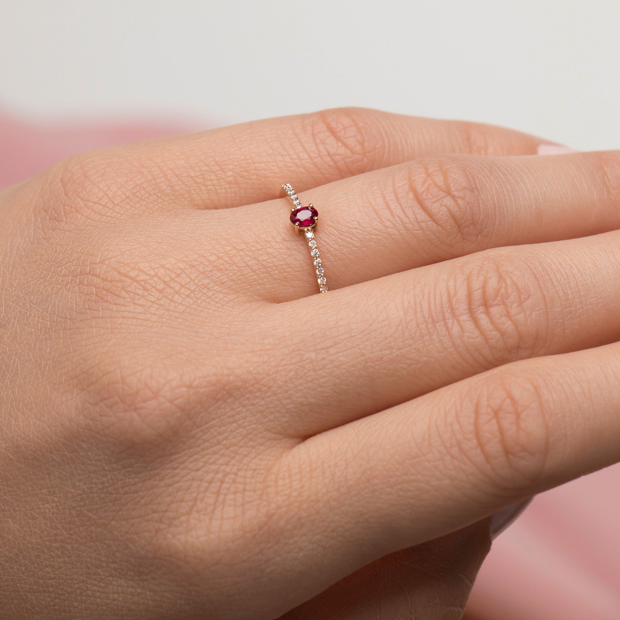 Ruby and Diamond Half Eternity Ring in 14K Gold