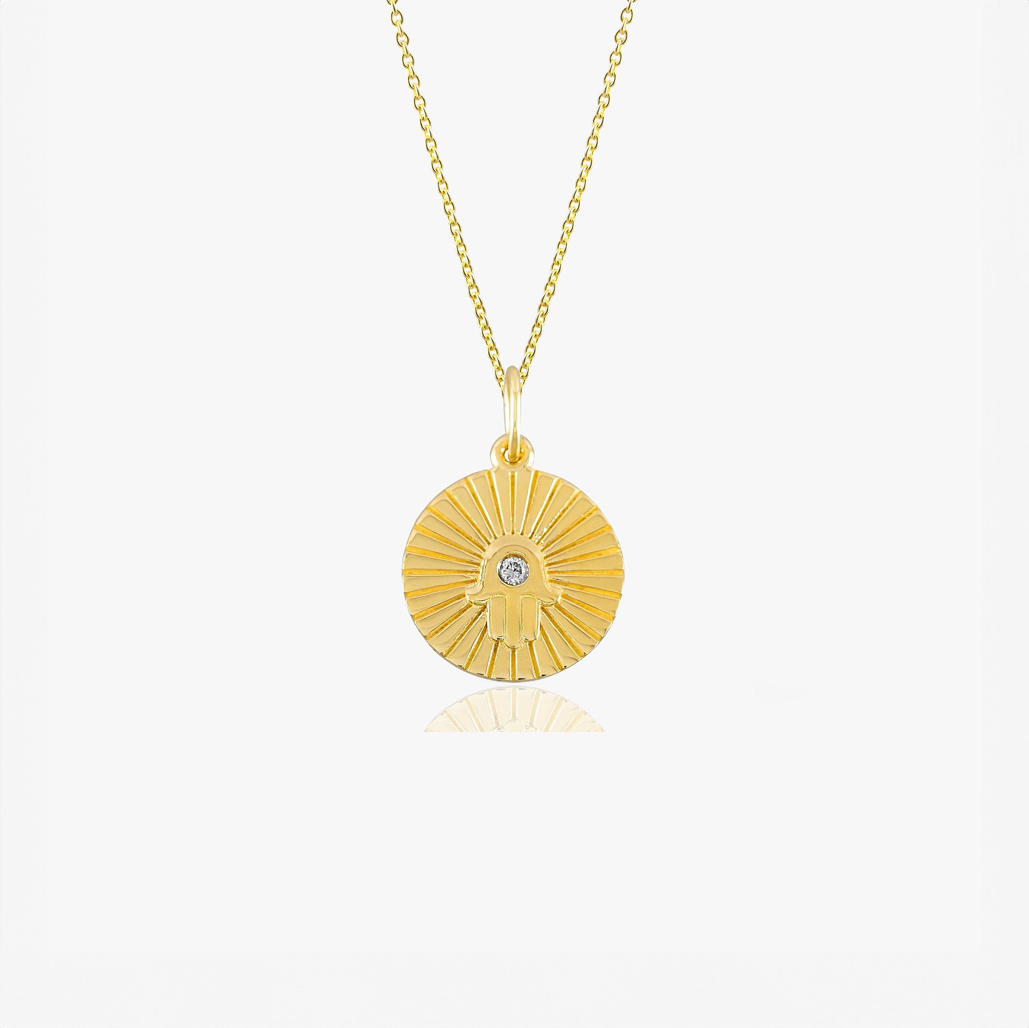Diamond Hamsa Coin Necklace in 14K Gold