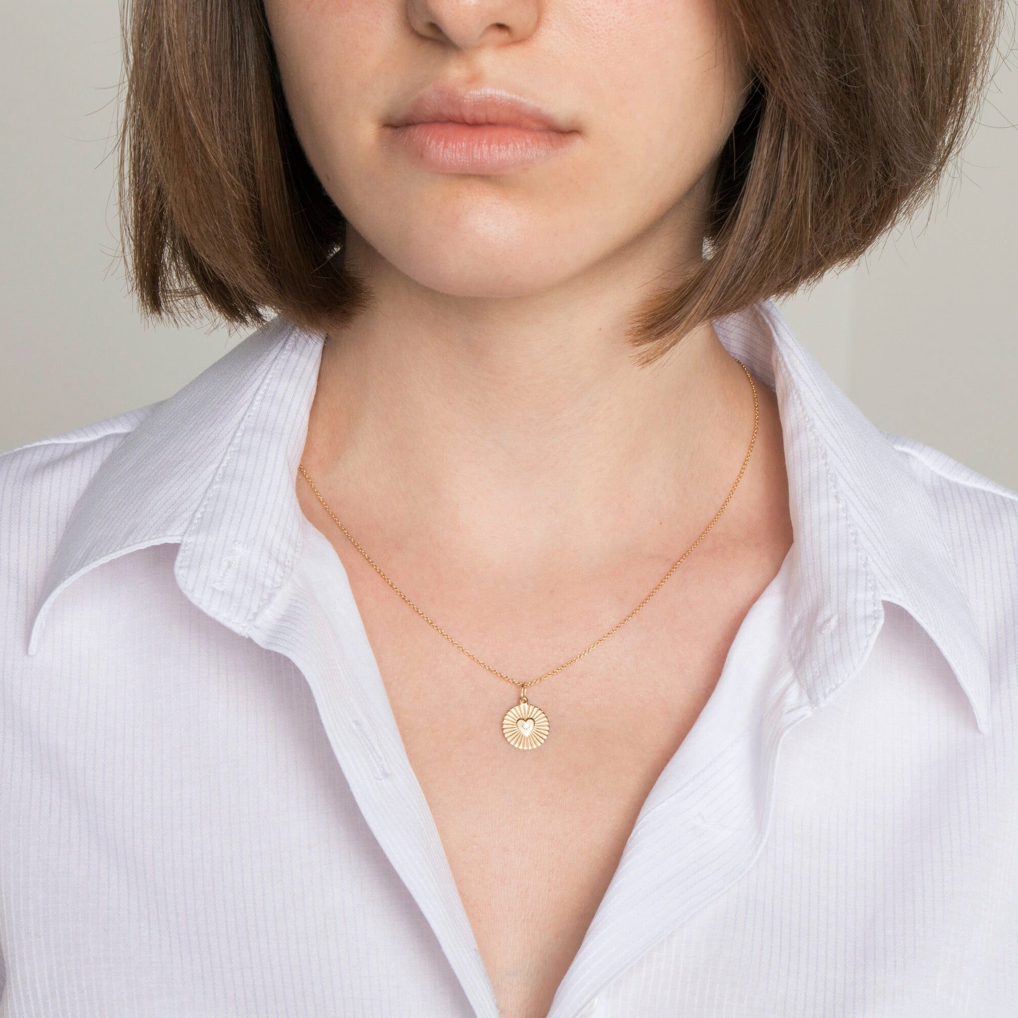 Diamond Heart Coin Necklace in 14K Gold