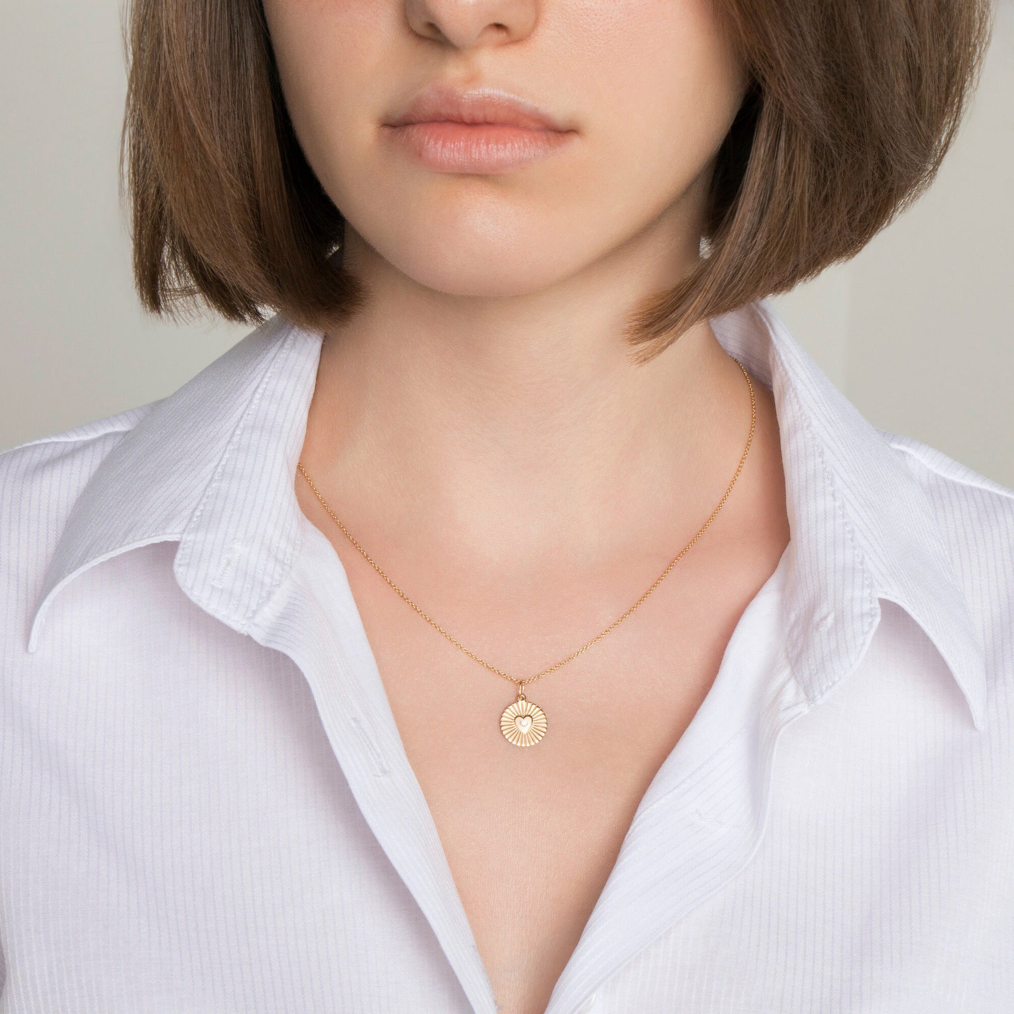 Mini Diamond Heart Coin Pendant in 14K Gold