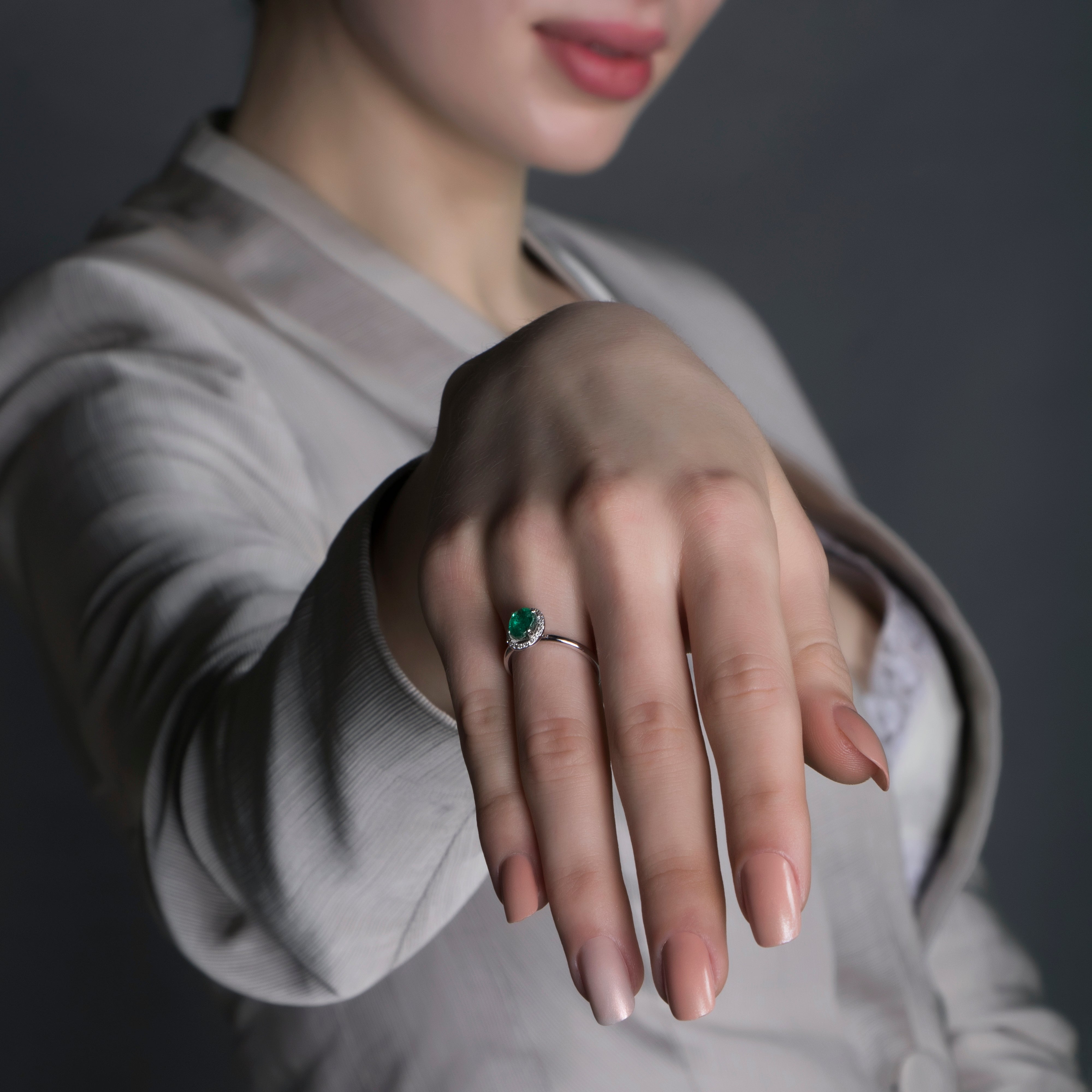 Oval Cut Emerald and Diamond Ring in 14K Gold