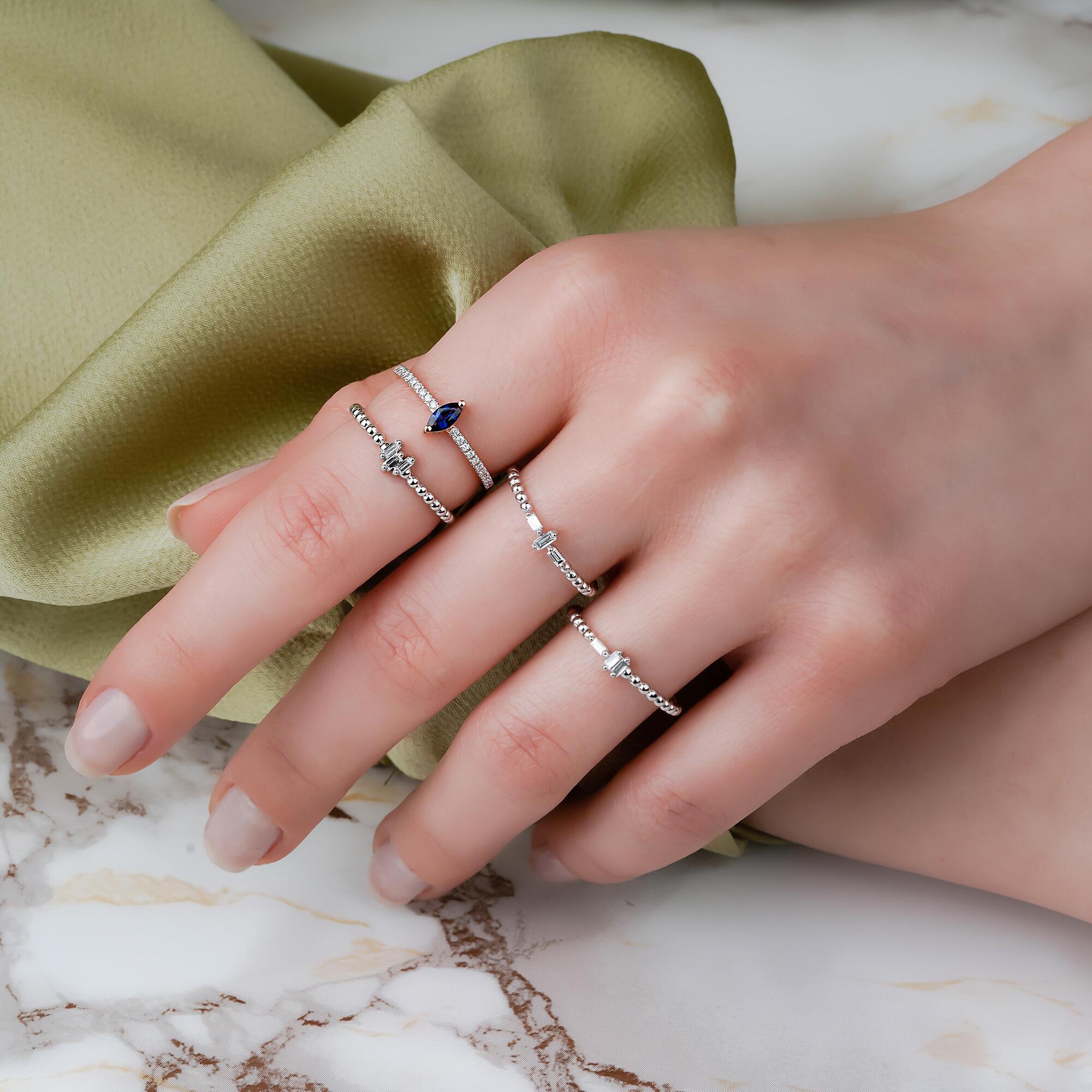 Marquise Cut Sapphire and Diamond Half Eternity Ring in 14K Gold