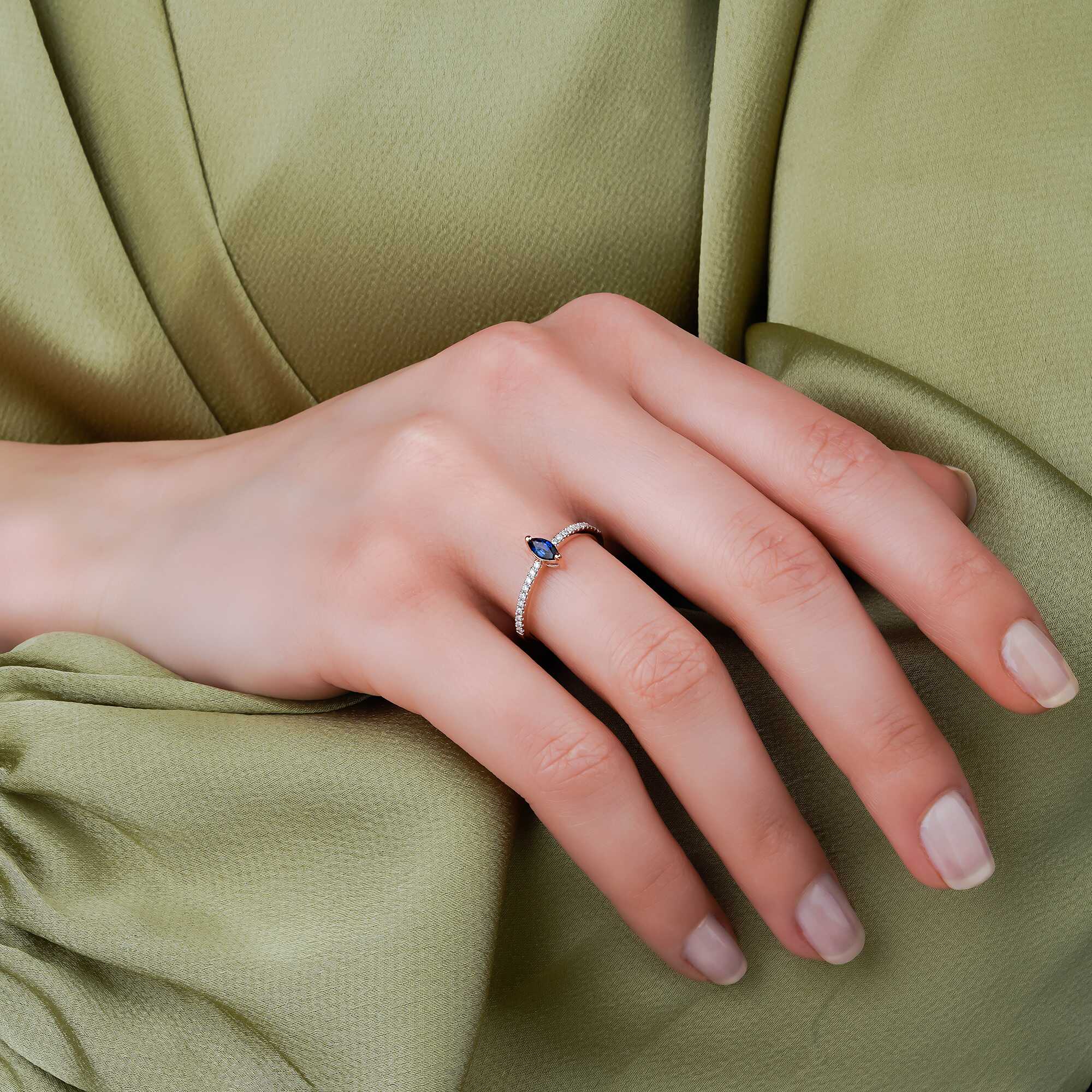 Marquise Cut Sapphire and Diamond Half Eternity Ring in 14K Gold