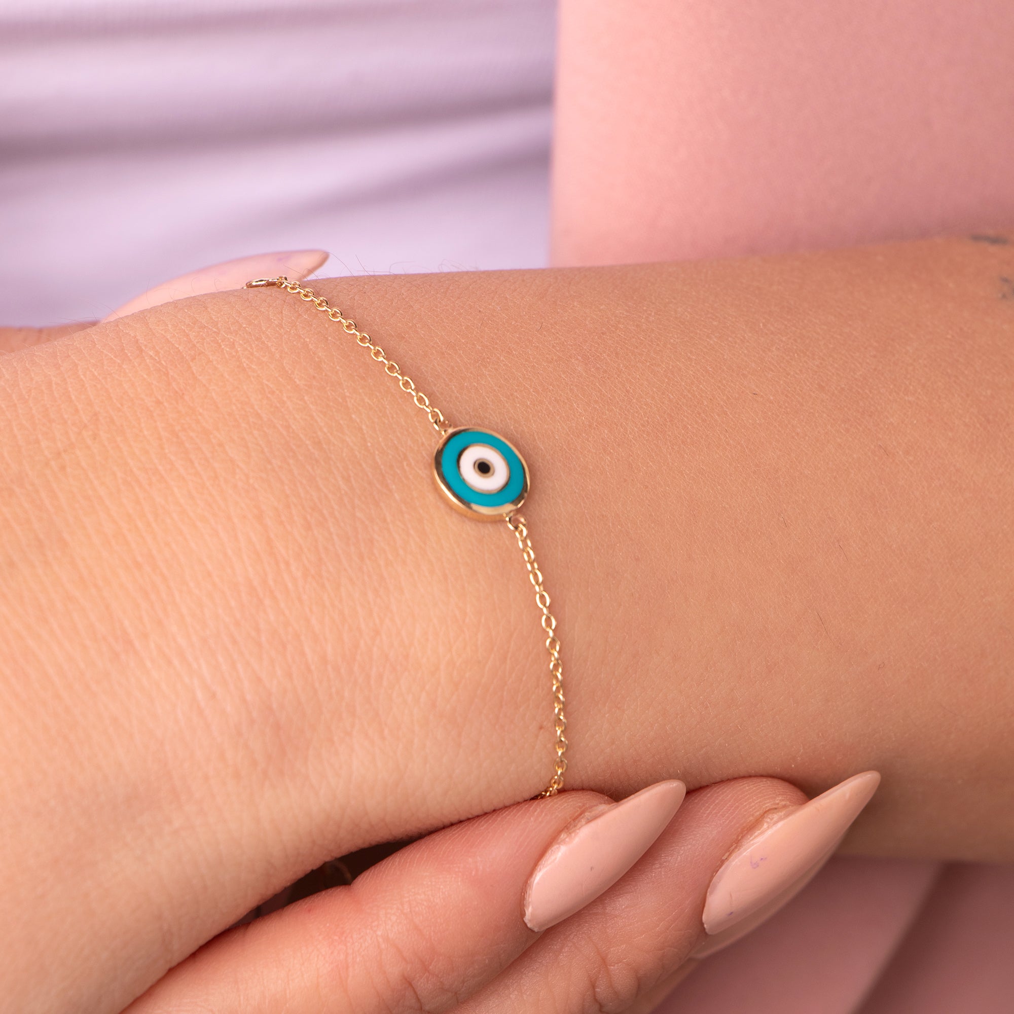 Double Sided Turquoise Evil Eye Bracelet in 14K Gold