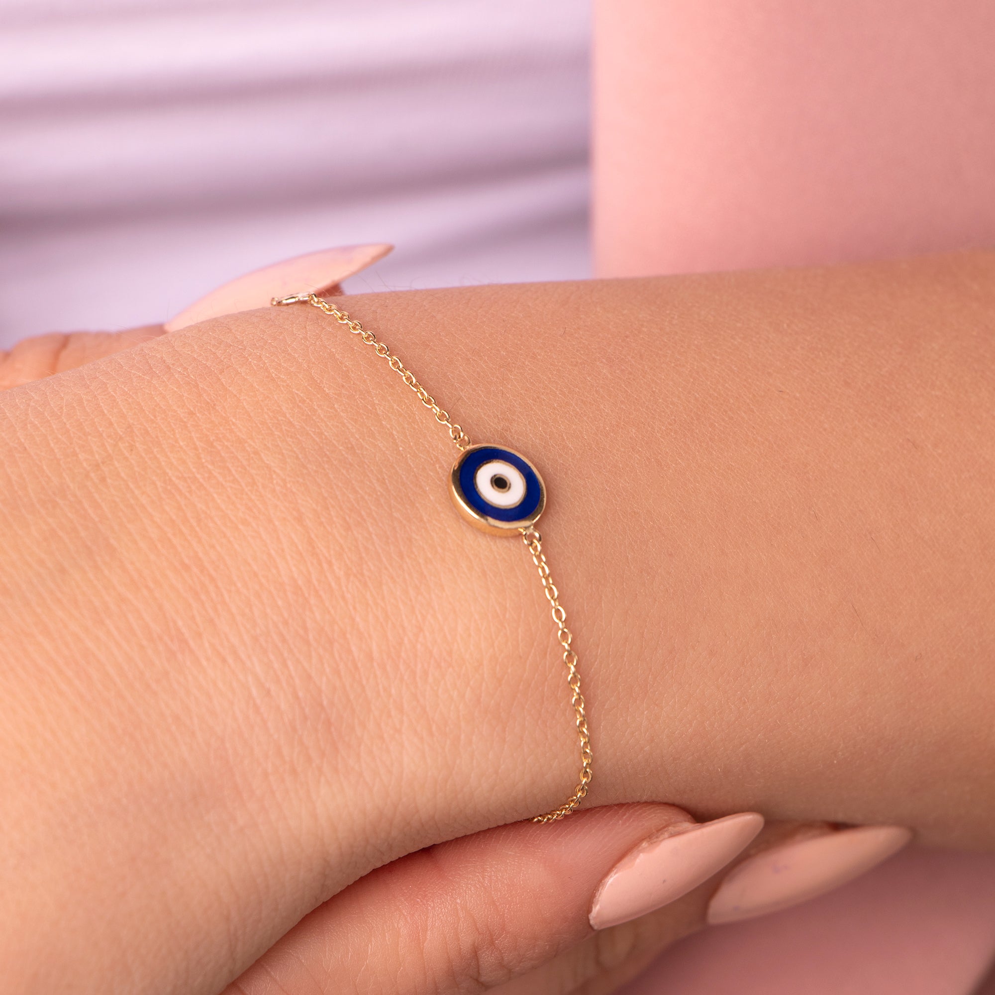 Double Sided Navy Blue Evil Eye Bracelet in 14K Gold
