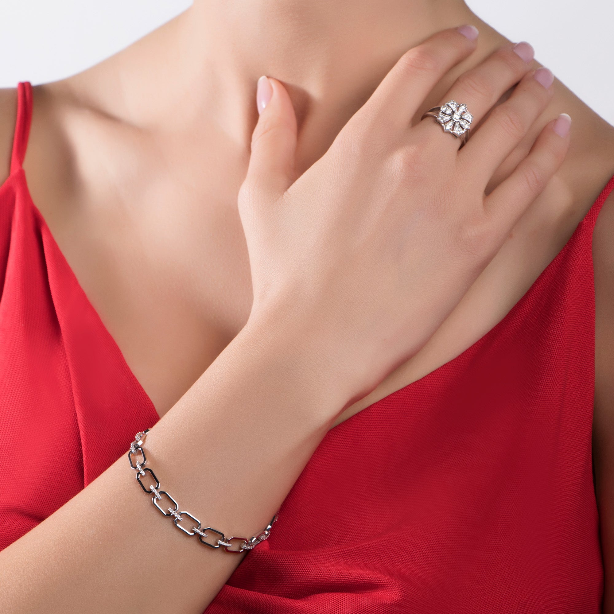 Diamond Geometric Link Bracelet Available in 14K and 18K Gold