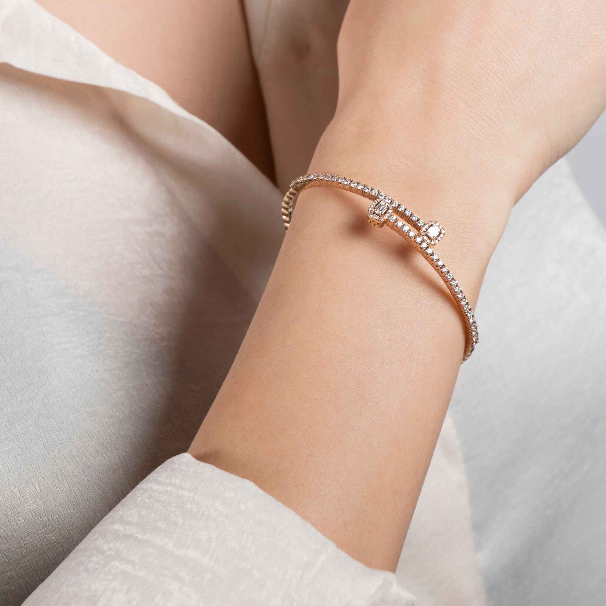 Flexible Diamond Twist Bangle in 14K Gold