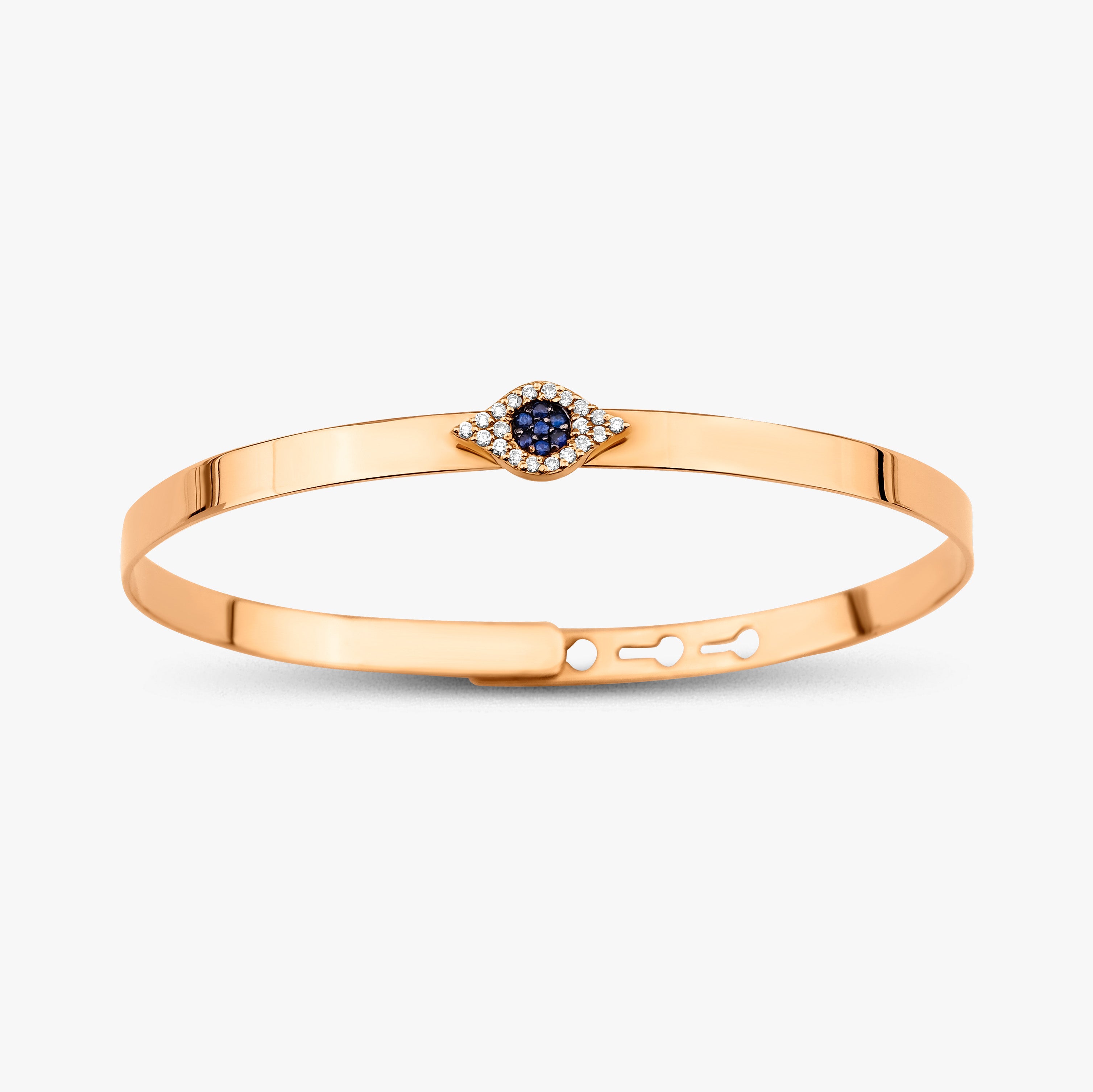 14K Gold Diamond and Sapphire Evil Eye Bangle Bracelet