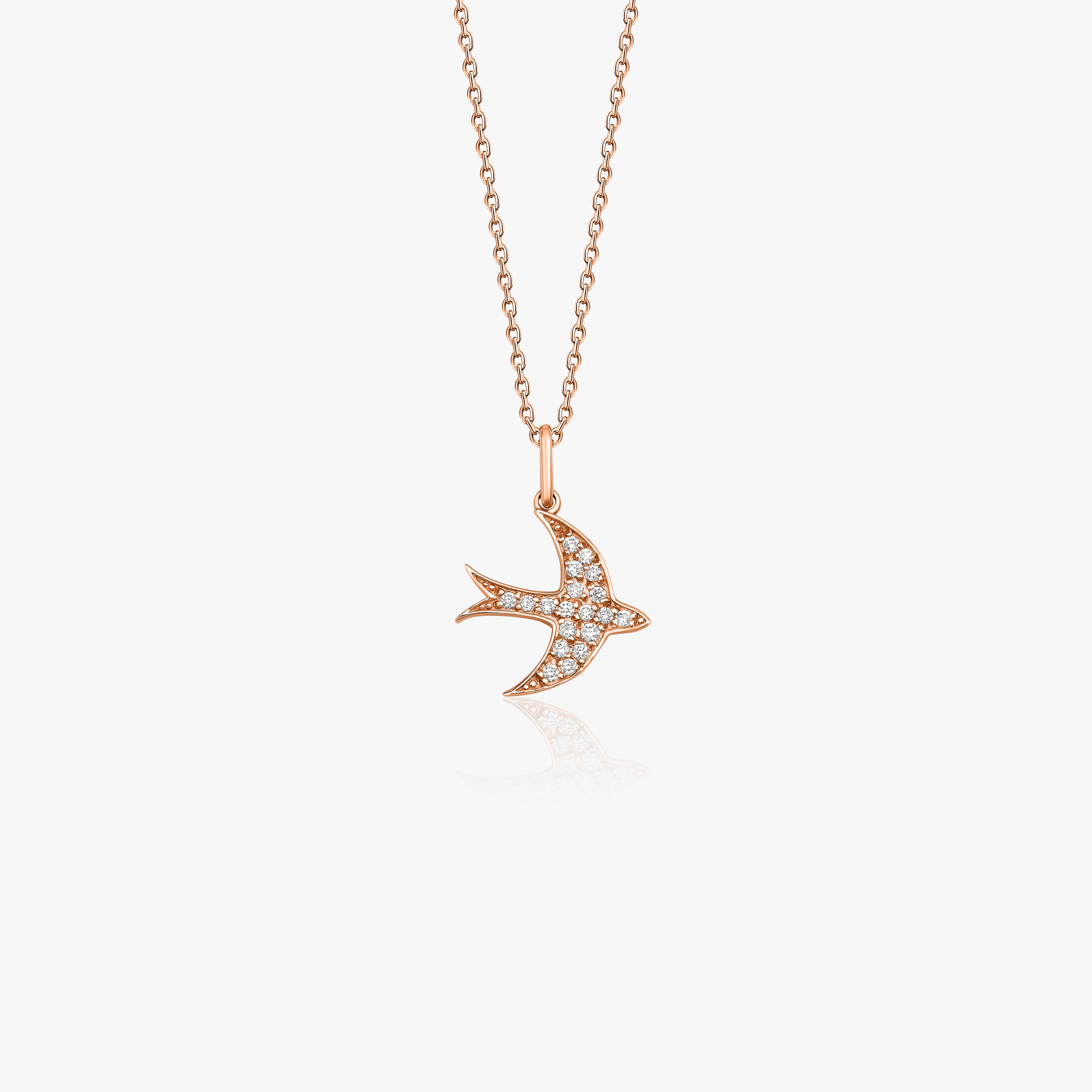 Diamond Swallow Bird Necklace in 14K Gold