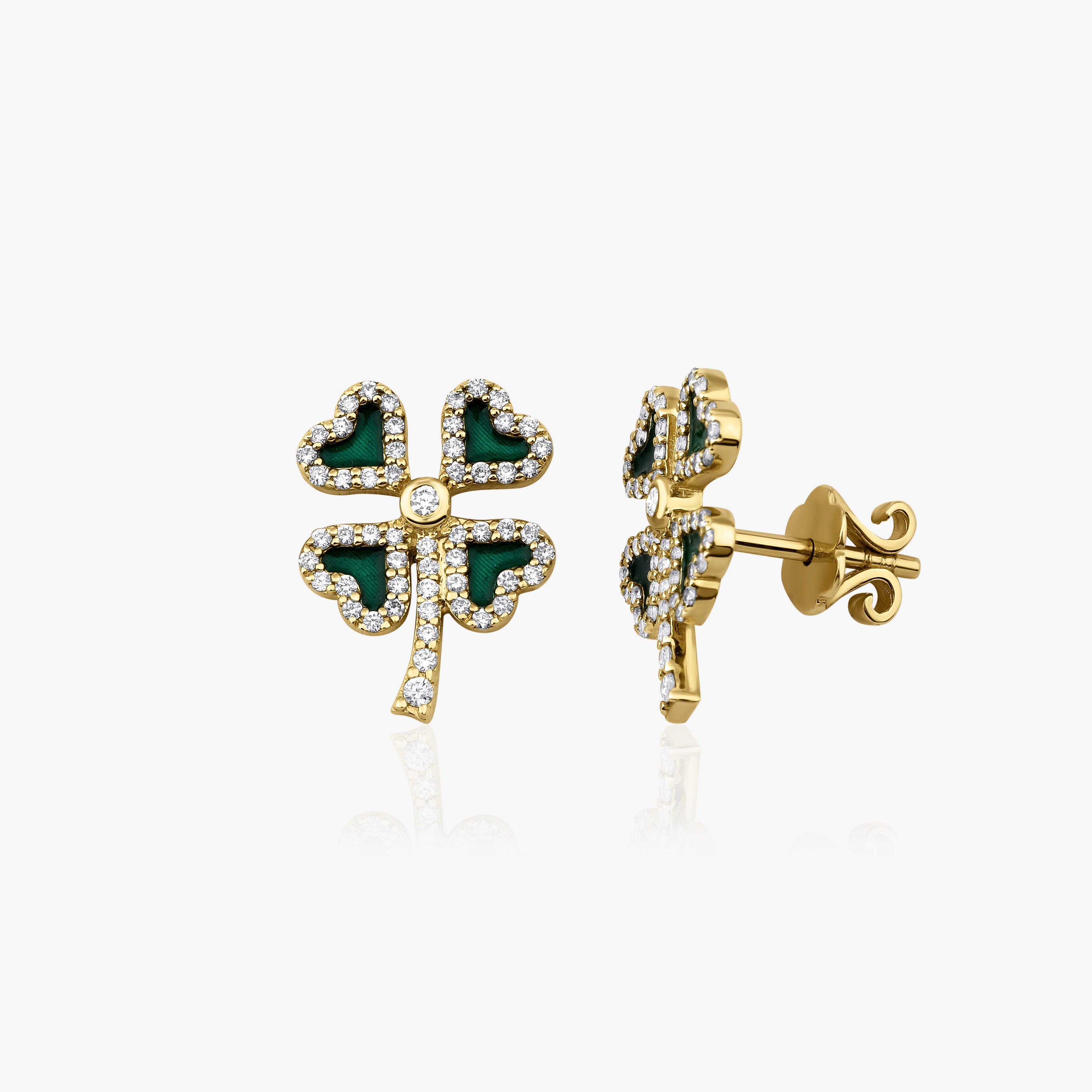 Diamond Green Clover Stud Earrings / FORTUNA