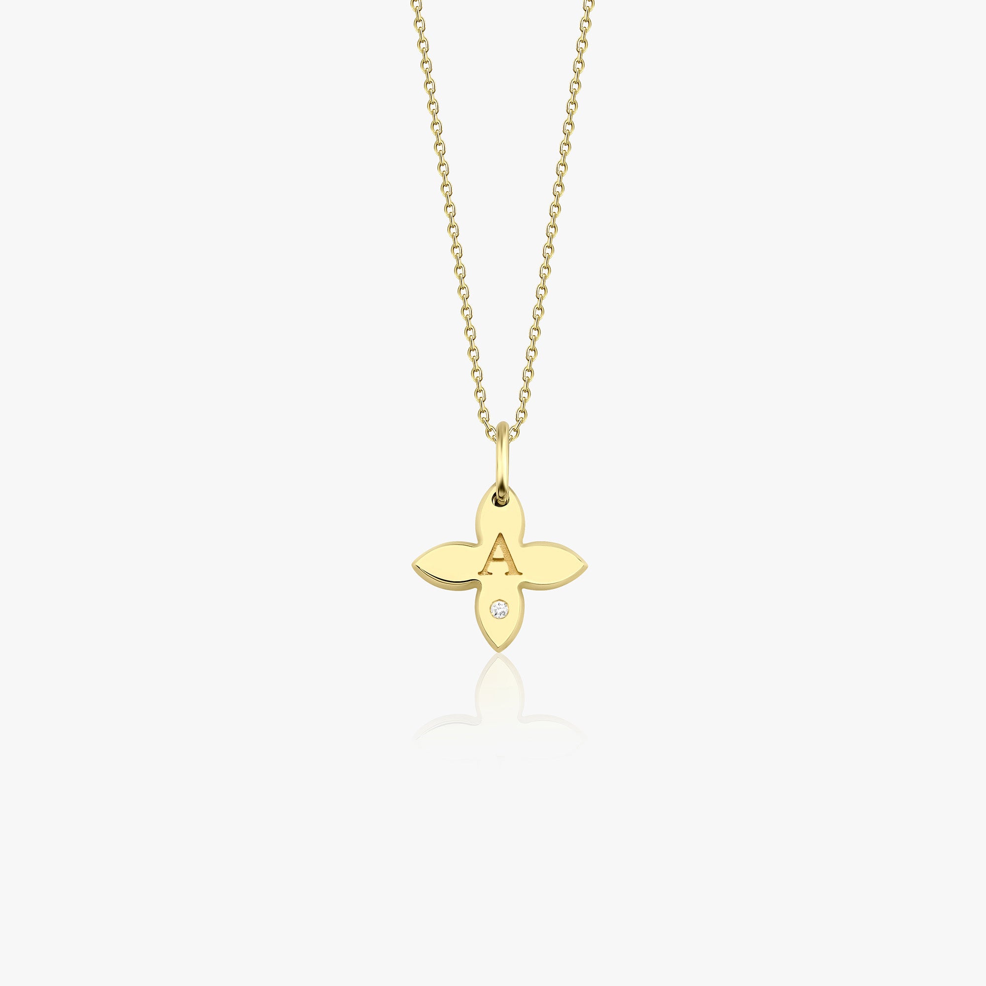 Birthstone Initial Clover Necklace in 14K Gold