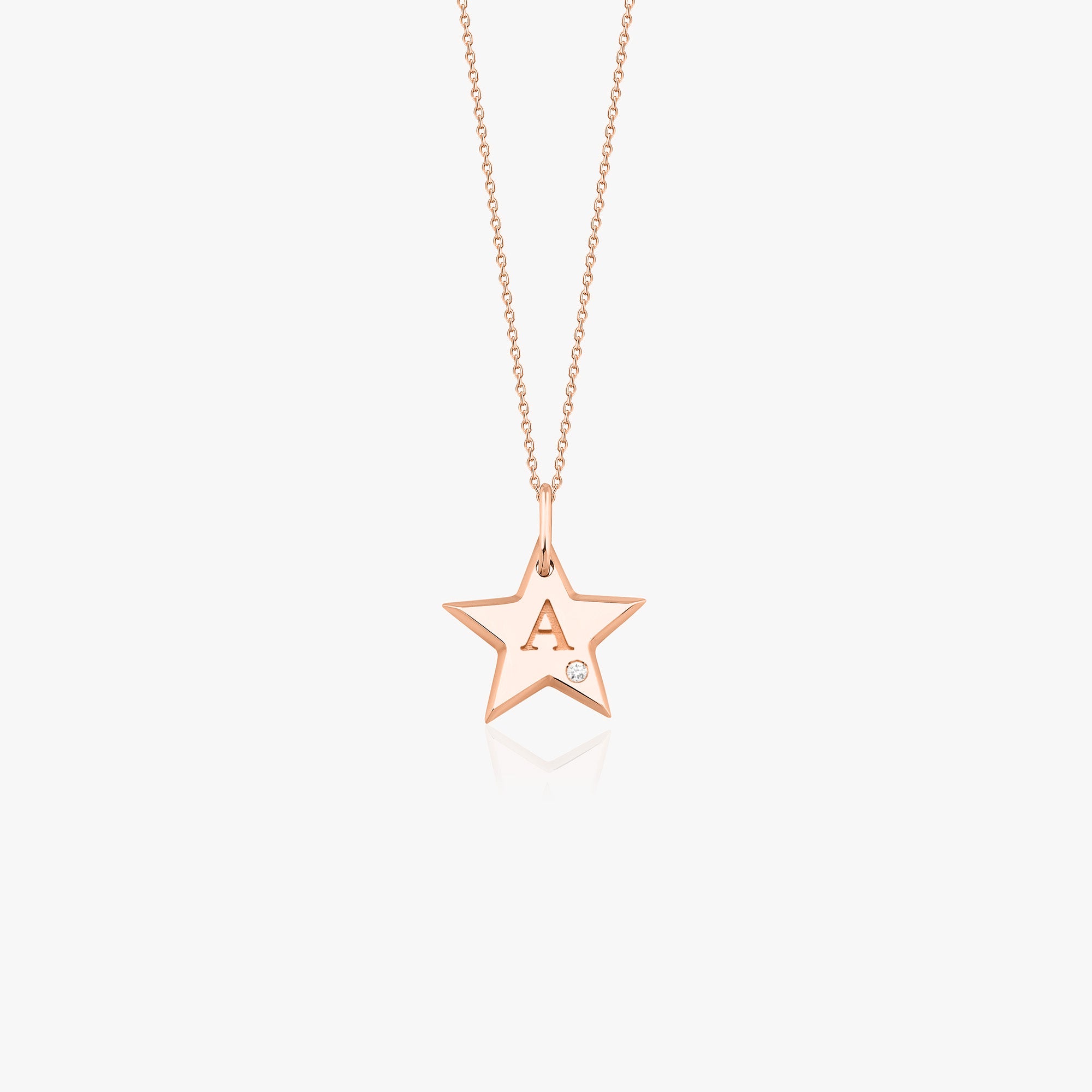 Birthstone Star Initial Pendant Necklace in 14K Gold