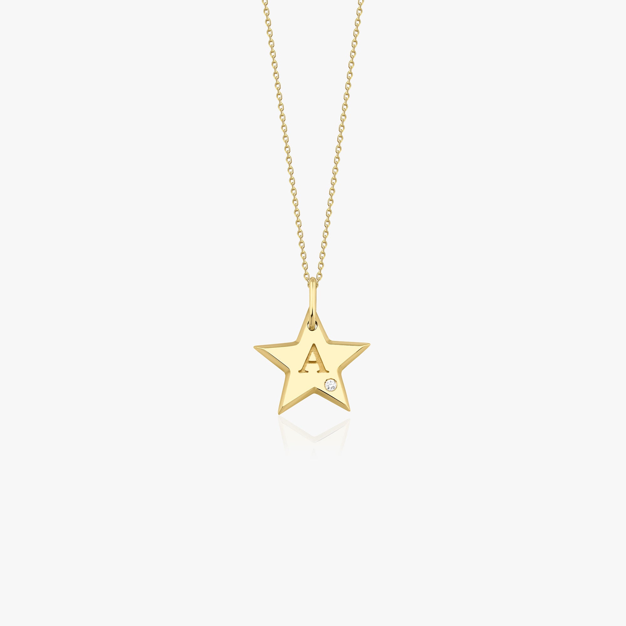 Birthstone Star Initial Pendant Necklace in 14K Gold