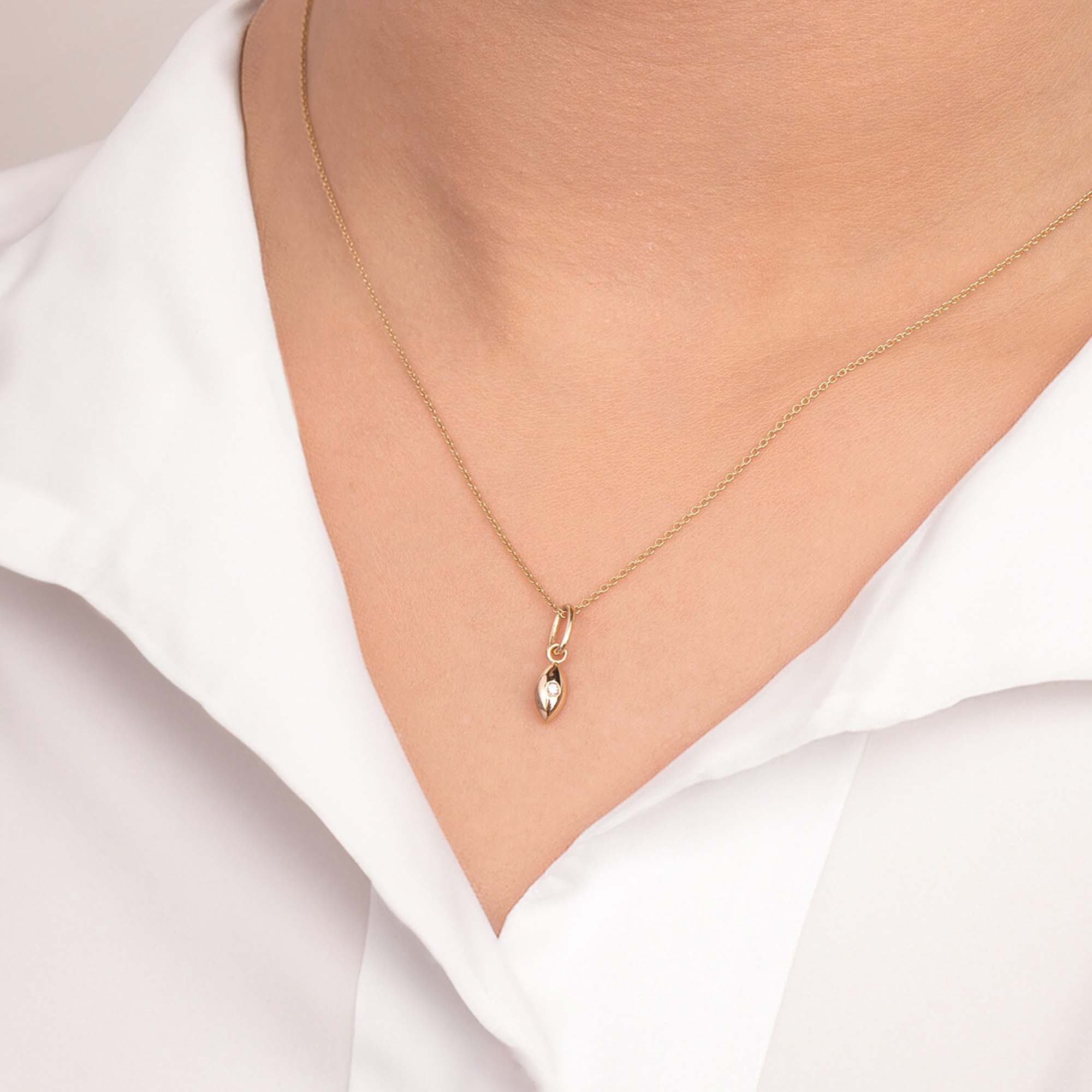 Itty Bitty Tiny Diamond Evil Eye Necklace in 14K Gold