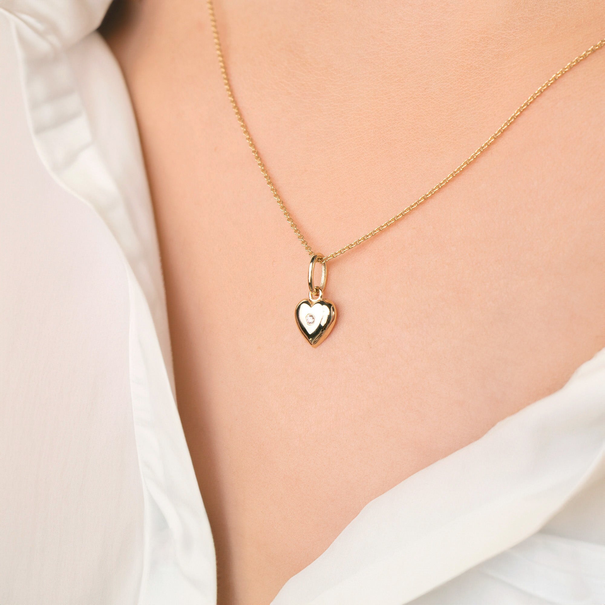 Itty Bitty Tiny Diamond Heart Necklace in 14K Gold