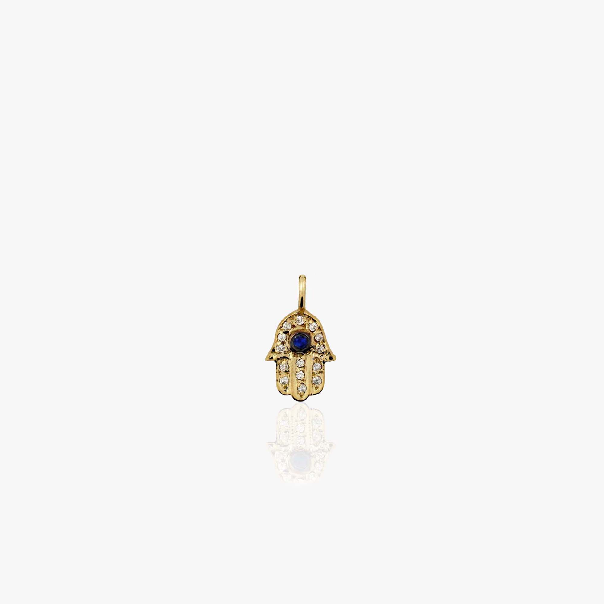 Vintage Blue Sapphire and Diamond Hamsa Pendant in 14K Gold