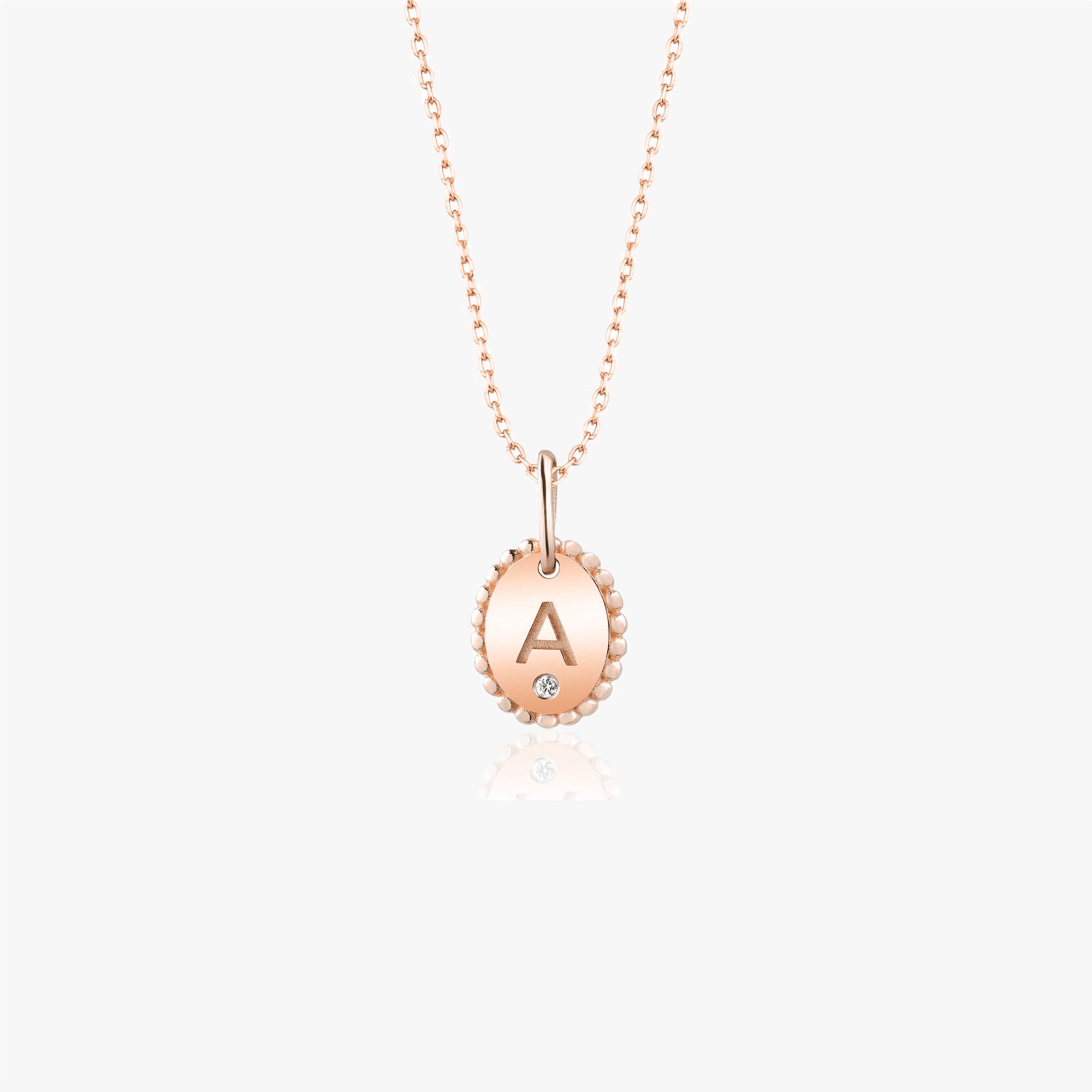 Itty Bitty Tiny Birthstone Oval Initial Charm Necklace in 14K Gold