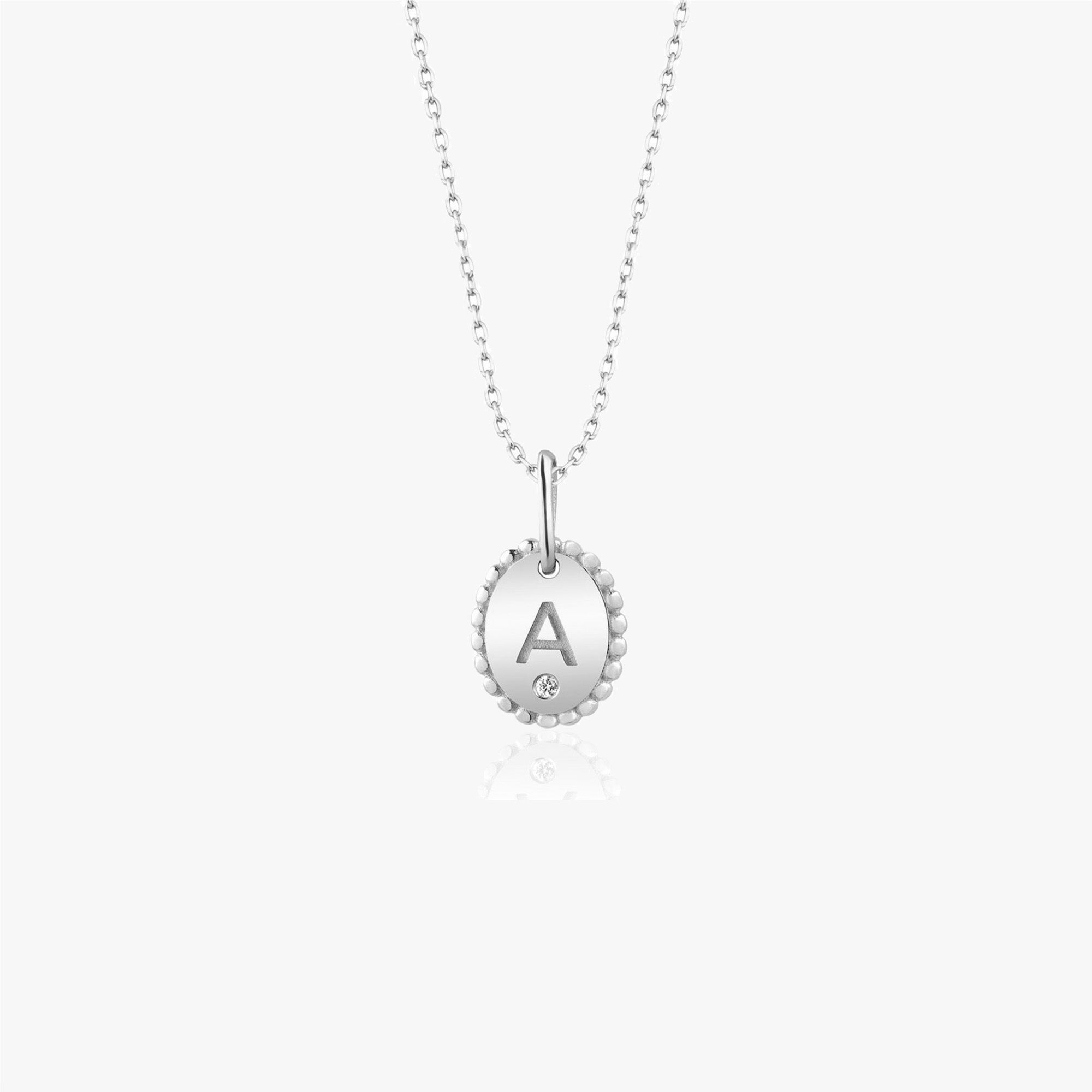 Itty Bitty Tiny Birthstone Oval Initial Charm Necklace in 14K Gold