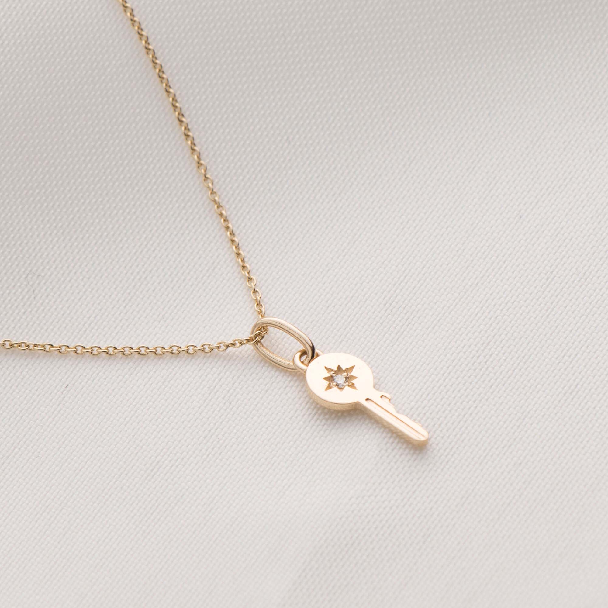 Itty Bitty Tiny Diamond Key Pendant in 14K Gold