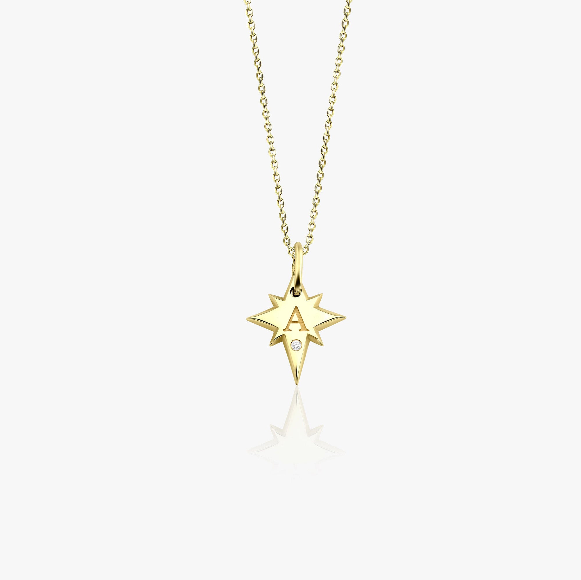Itty Bitty Tiny Birthstone North Star Initial Pendant Necklace in 14K Gold