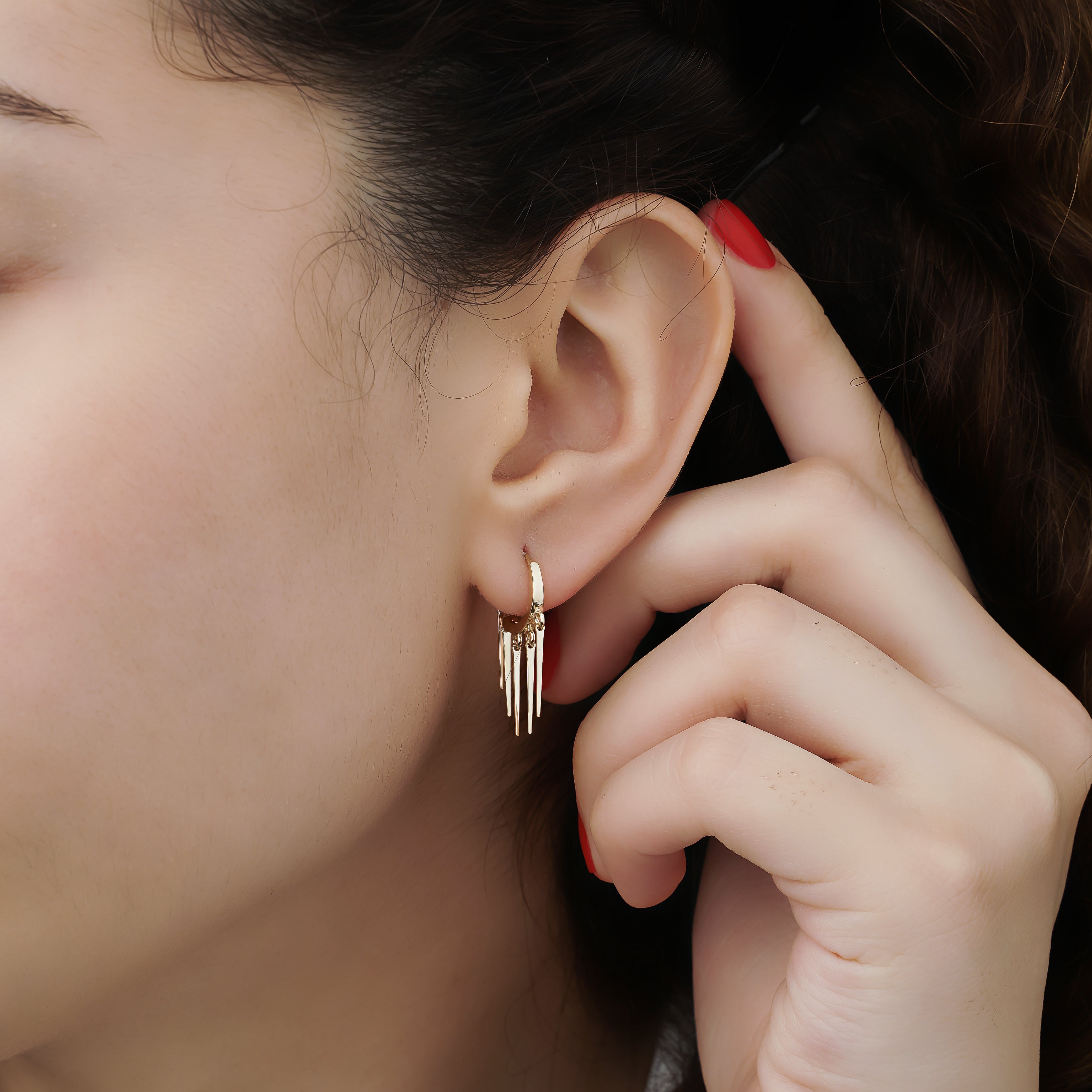 Dangle Spike Hoop Earrings in 14K Gold / Spikes