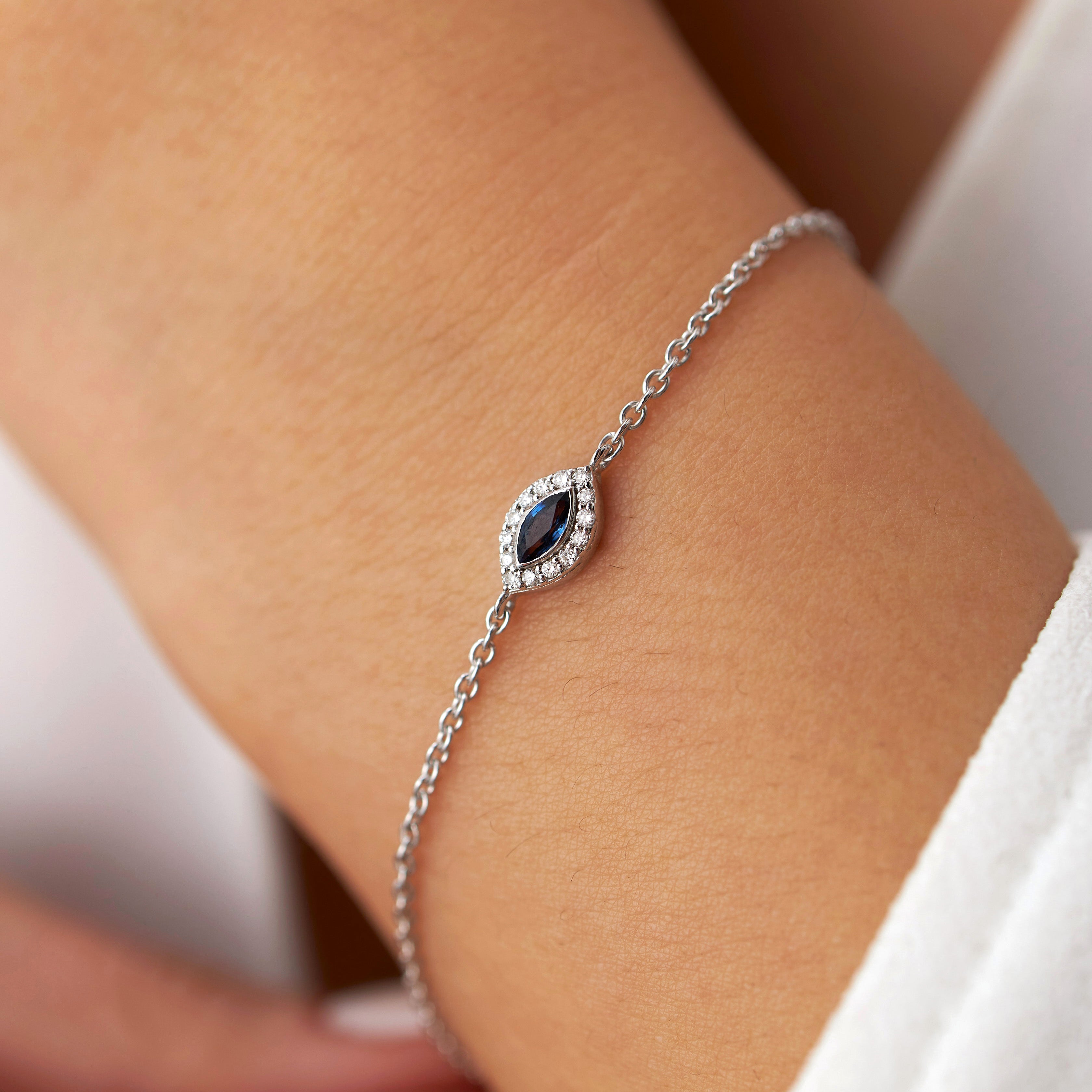 Mini Marquise Sapphire and Diamond Bracelet Available in 14K and 18K Gold