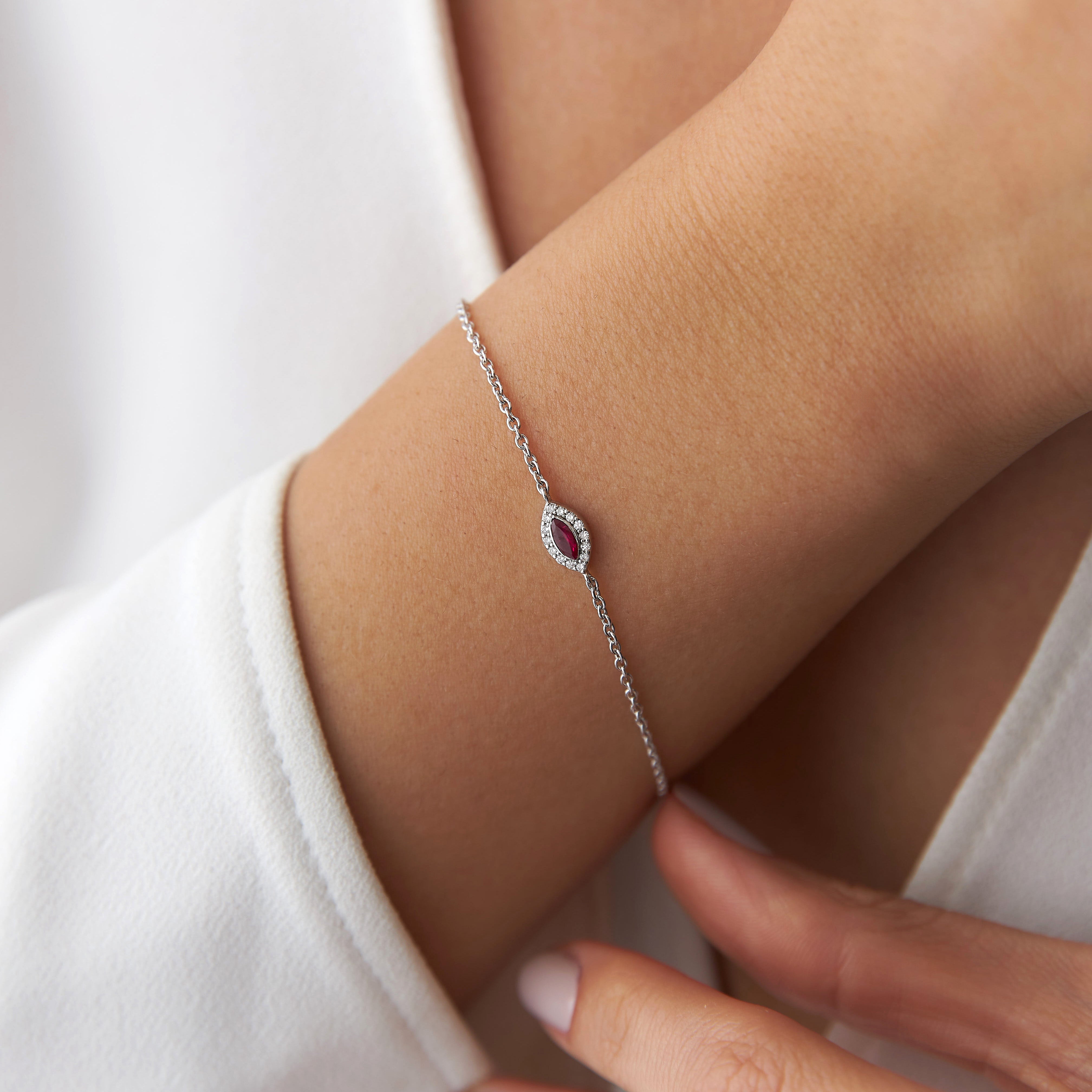 Mini Marquise Ruby and Diamond Bracelet Available in 14K and 18K Gold