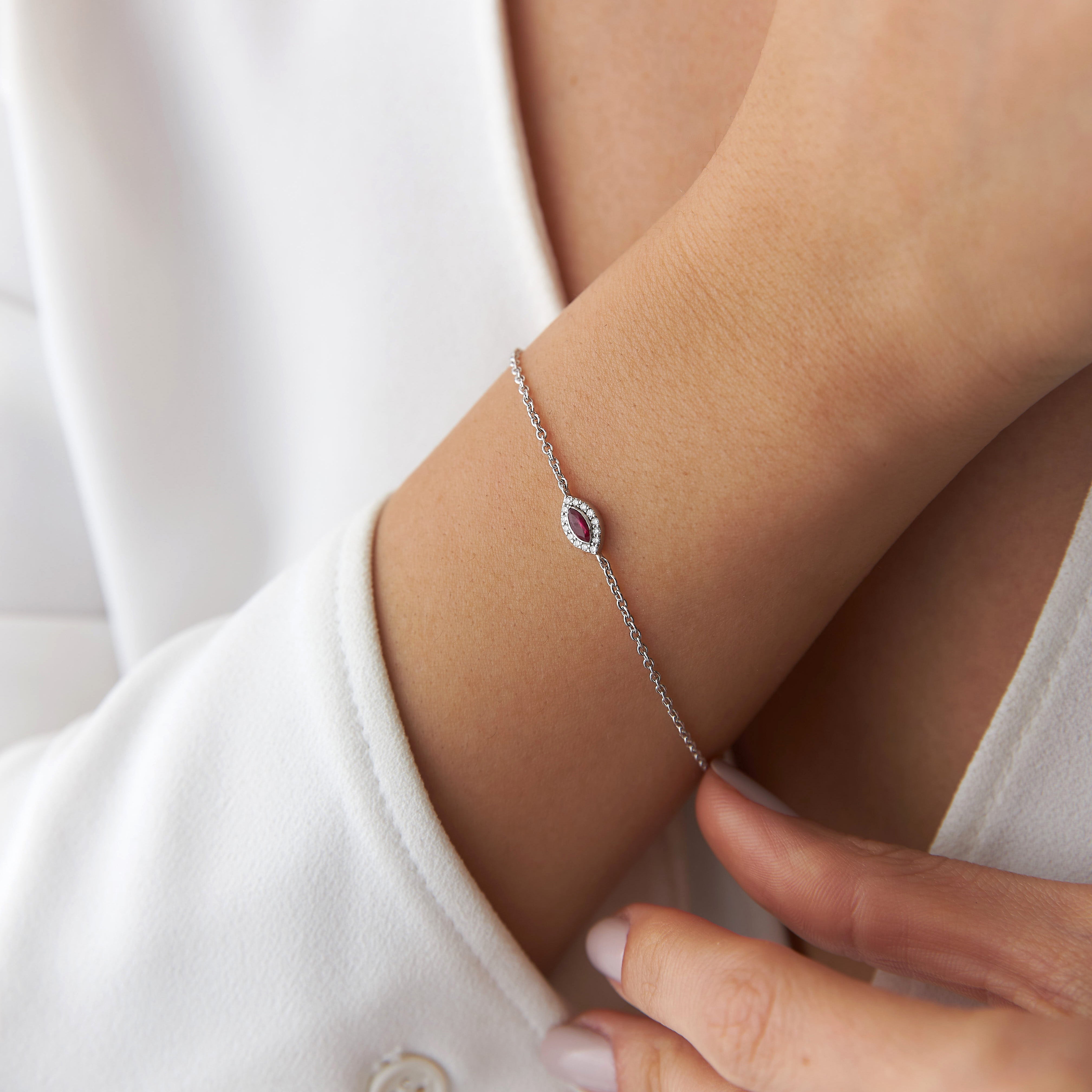 Mini Marquise Ruby and Diamond Bracelet Available in 14K and 18K Gold