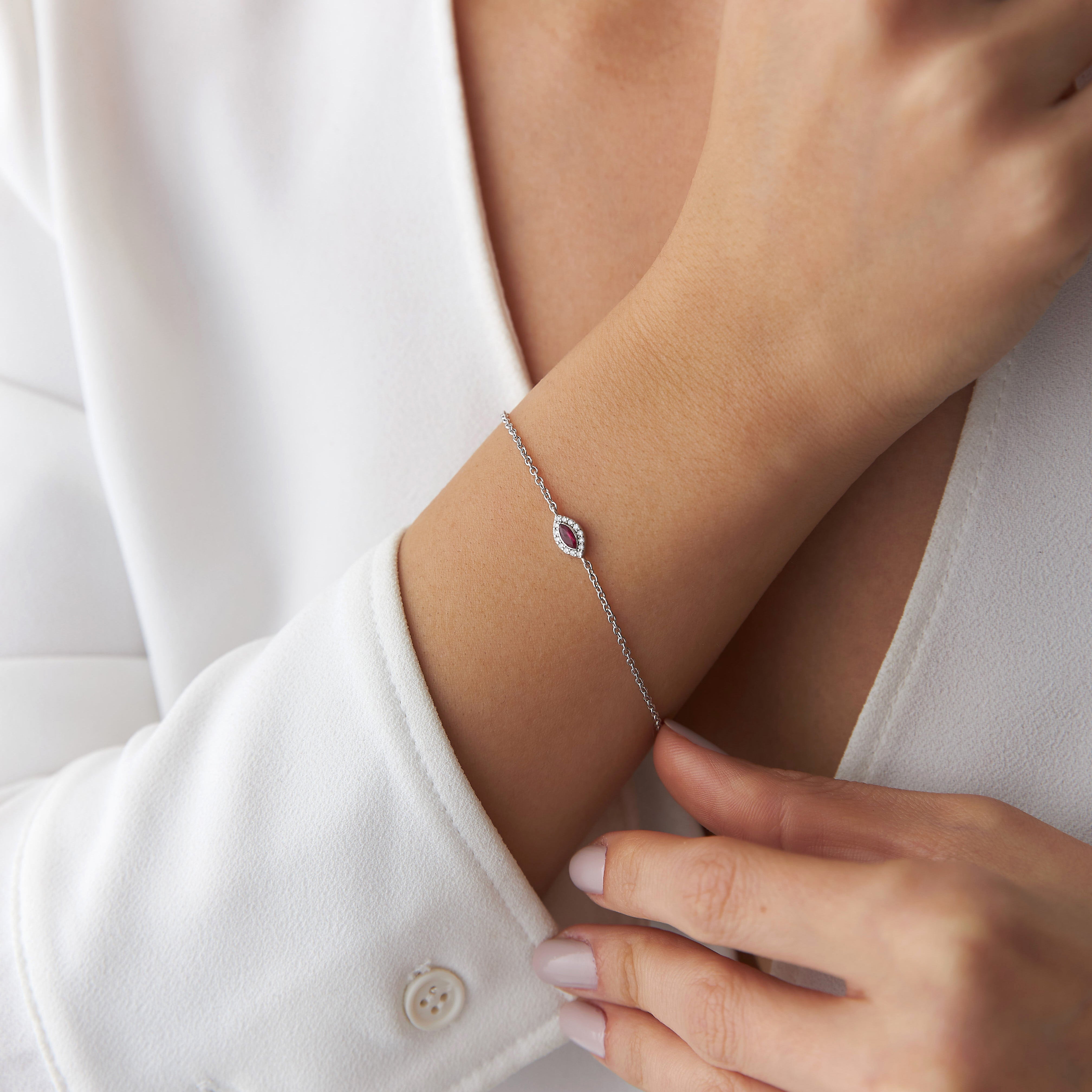 Mini Marquise Ruby and Diamond Bracelet Available in 14K and 18K Gold